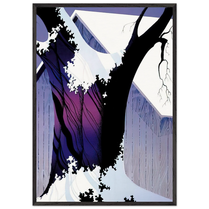 Violet Tree and Barn - Eyvind Earle 70x100 cm / 28x40 inches Framed Art Print – Black Wooden Frame