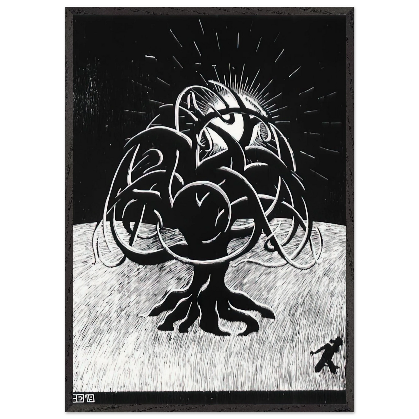 TWON TREE - MC Escher 70x100 cm / 28x40 inches Framed Art Print – Black Wooden Frame | Maurits Cornelis Escher Prints