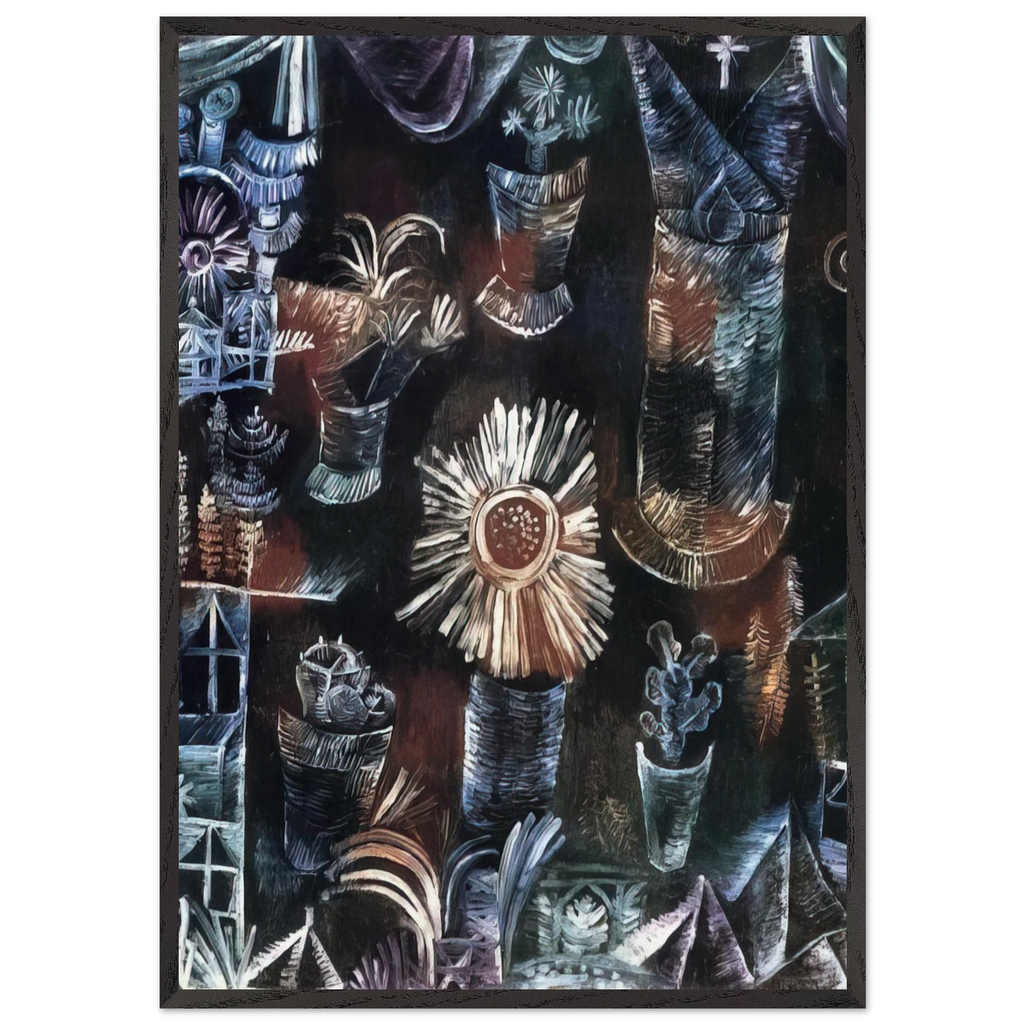 STILL LIFE WITH THISTLE BLOOM 1919 - Paul Klee 70x100 cm / 28x40 inches Framed Art Print – Black Wooden Frame