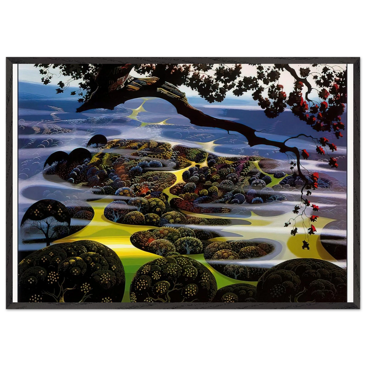 Mystic Mountain - Eyvind Earle 70x100 cm / 28x40 inches Framed Art Print – Black Wooden Frame