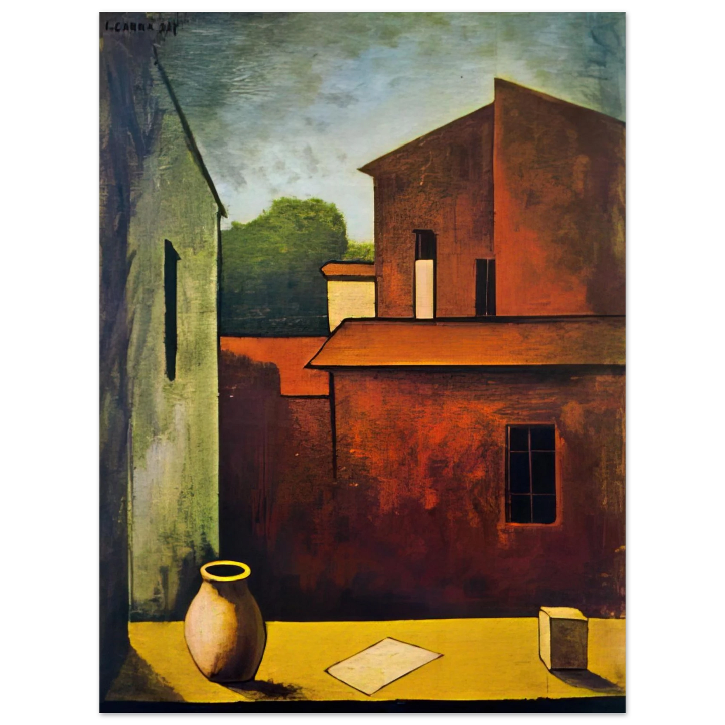Carlo Carra - THE RED HOUSE 1927 75x100 cm / 30x40inches Fine Art Poster