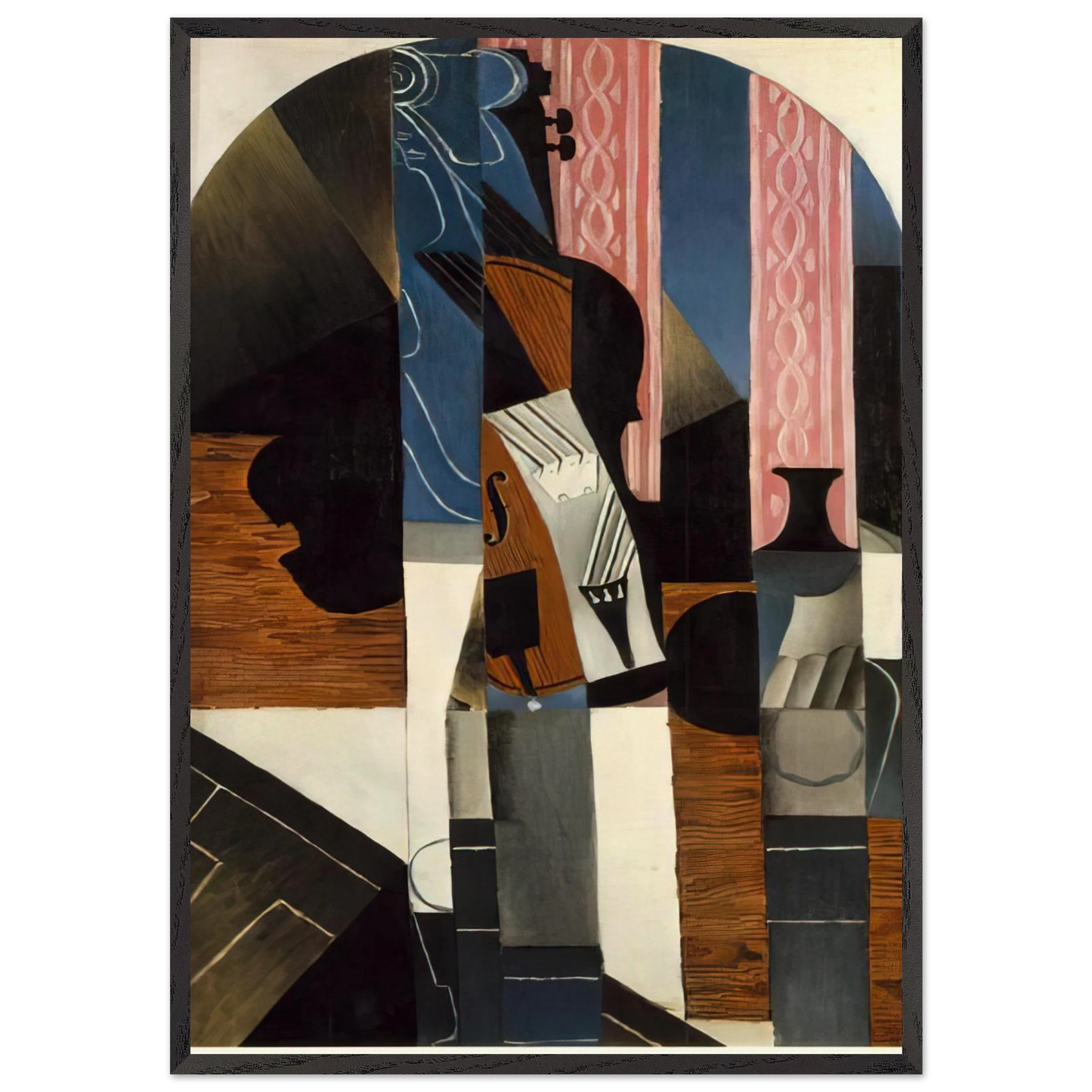 VIOLIN AND INK BOTTLE ON A TABLE 1913 - Juan Gris 70x100 cm / 28x40 inches Framed Art Print – Black Wooden Frame