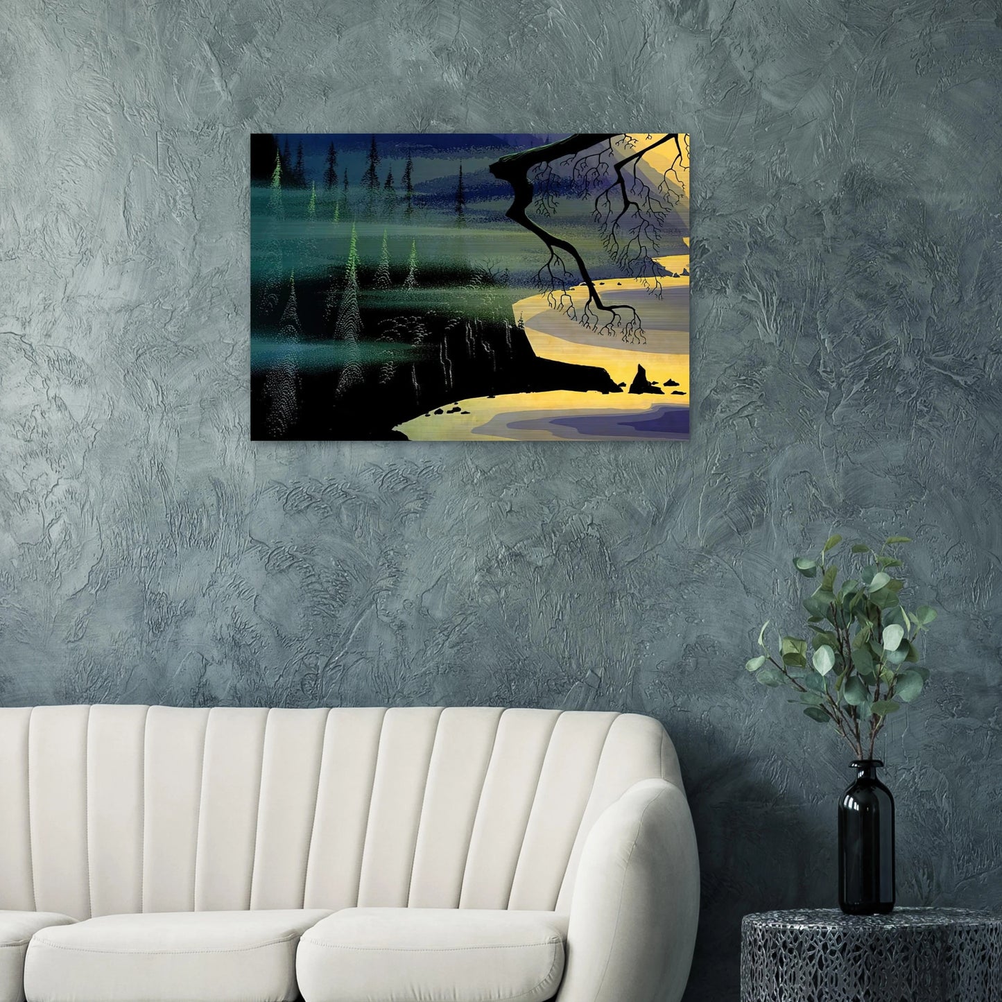 Blue Mist - Eyvind Earle Brushed Aluminum Print - 70x100 cm / 28x40 inches | Eyvind Earle Aluminum Print | Eyvind Earle Prints