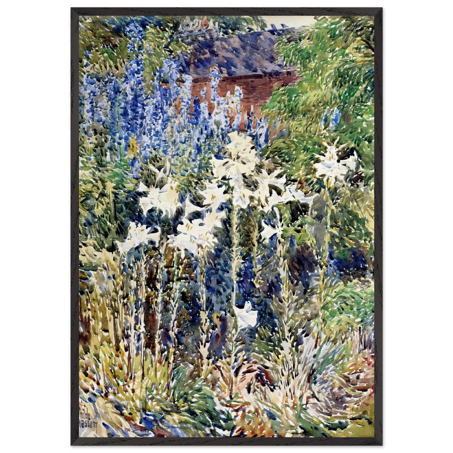 Flower Garden - Childe Hassam 70x100 cm / 28x40 inches Framed Art Print – Black Wooden Frame