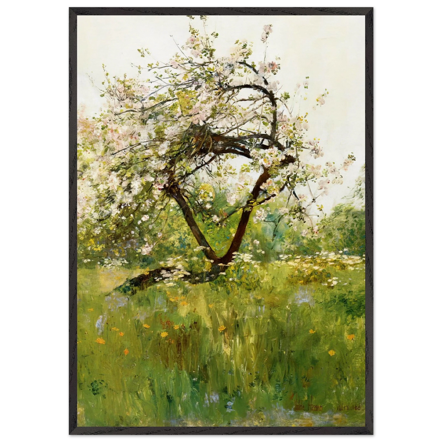 Peach Blossoms - Villiers-le-Bel - Childe Hassam 70x100 cm / 28x40 inches Framed Art Print – Black Wooden Frame