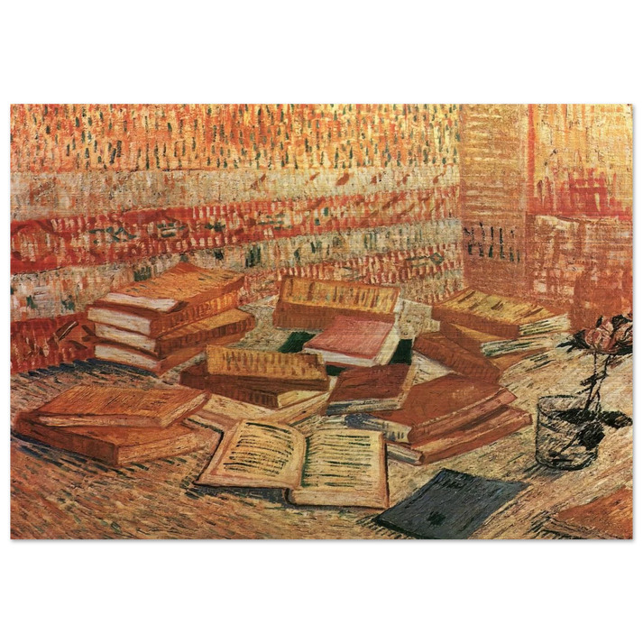 Still Life - French Novels and Rose - Vincent van Gogh Brushed Aluminum Print - 70x100 cm / 28x40 inches | Vincent van Gogh Aluminum Print | Vincent van Gogh Prints