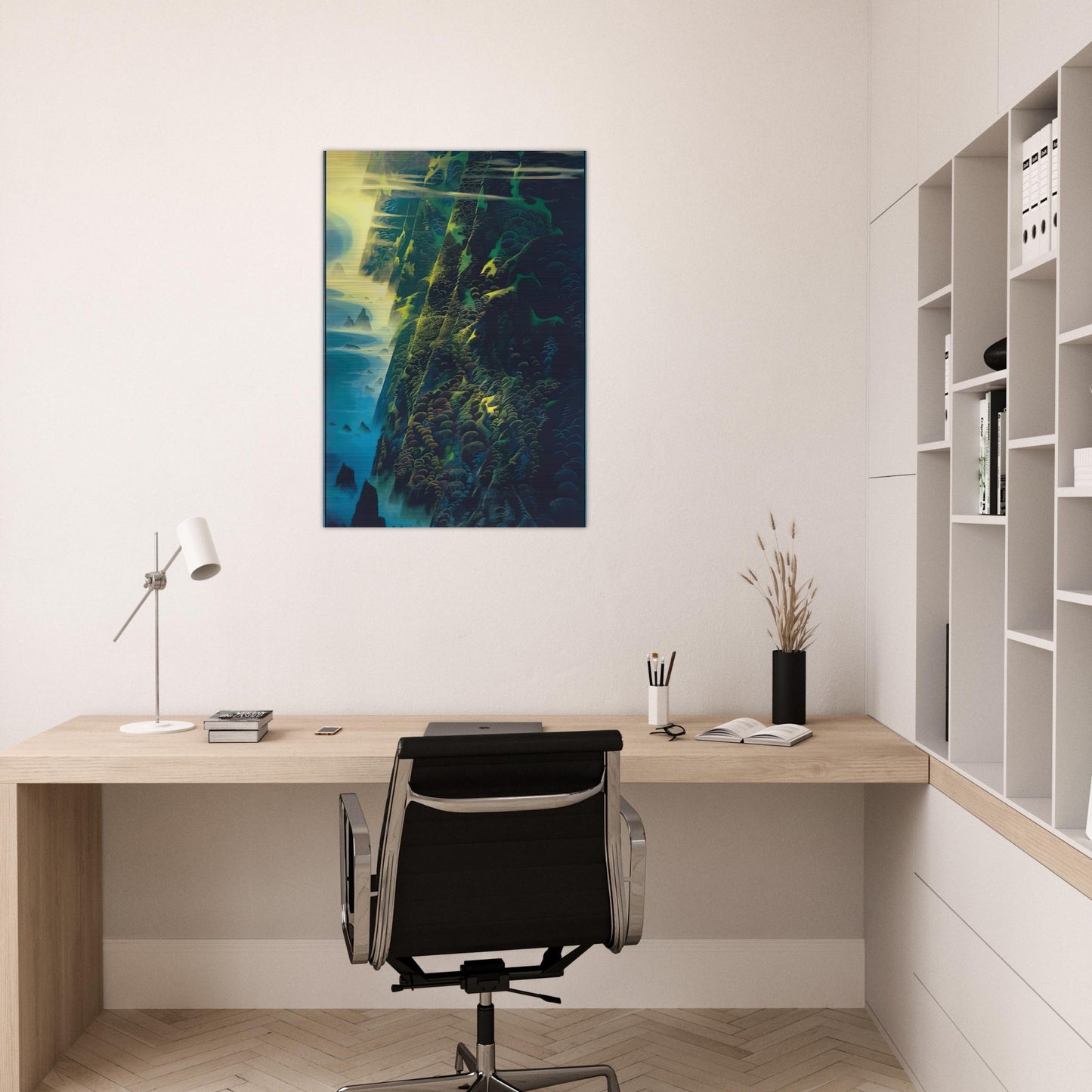 Jeweled Cliffs - Eyvind Earle Brushed Aluminum Print - 70x100 cm / 28x40 inches | Eyvind Earle Aluminum Print | Eyvind Earle Prints