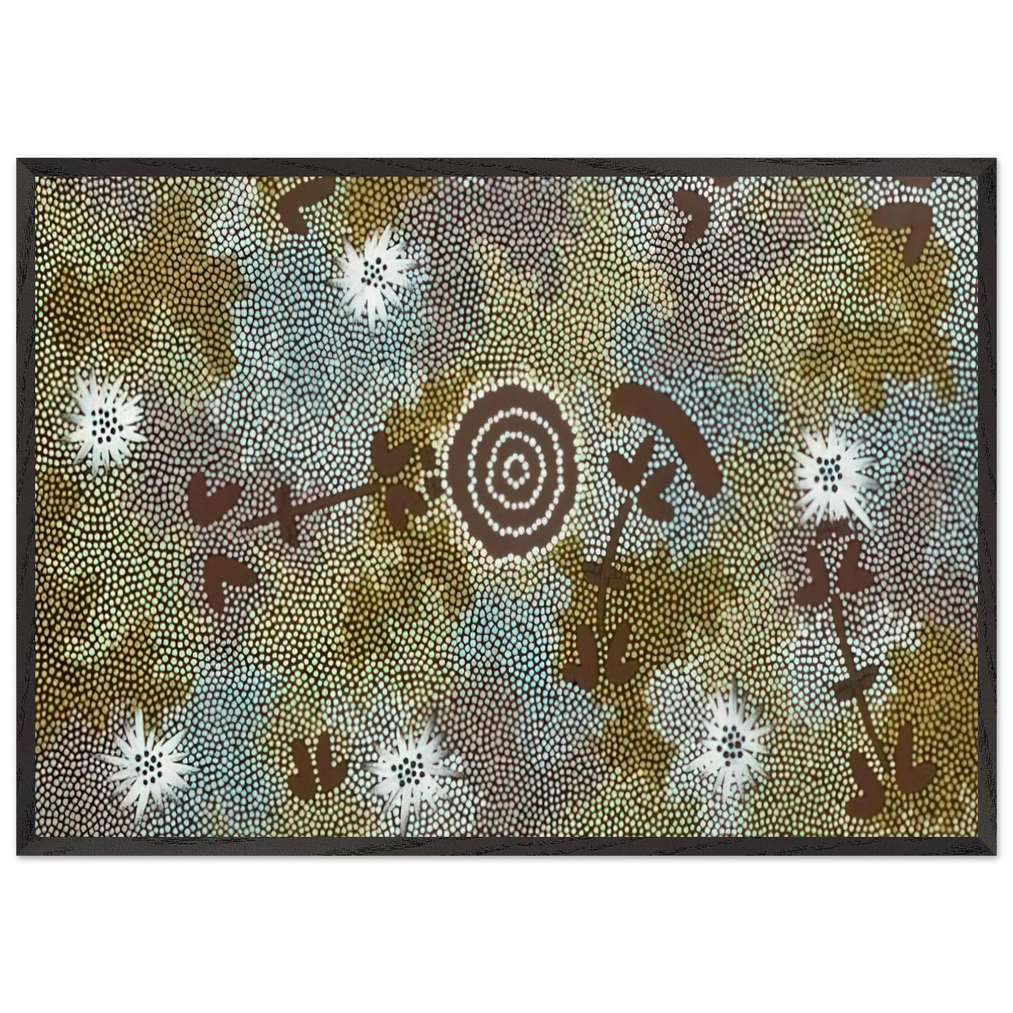 Rock Wallaby Dreaming - 1988 - Clifford Possum Tjapaltjarri 70x100 cm / 28x40 inches Framed Art Print – Black Wooden Frame