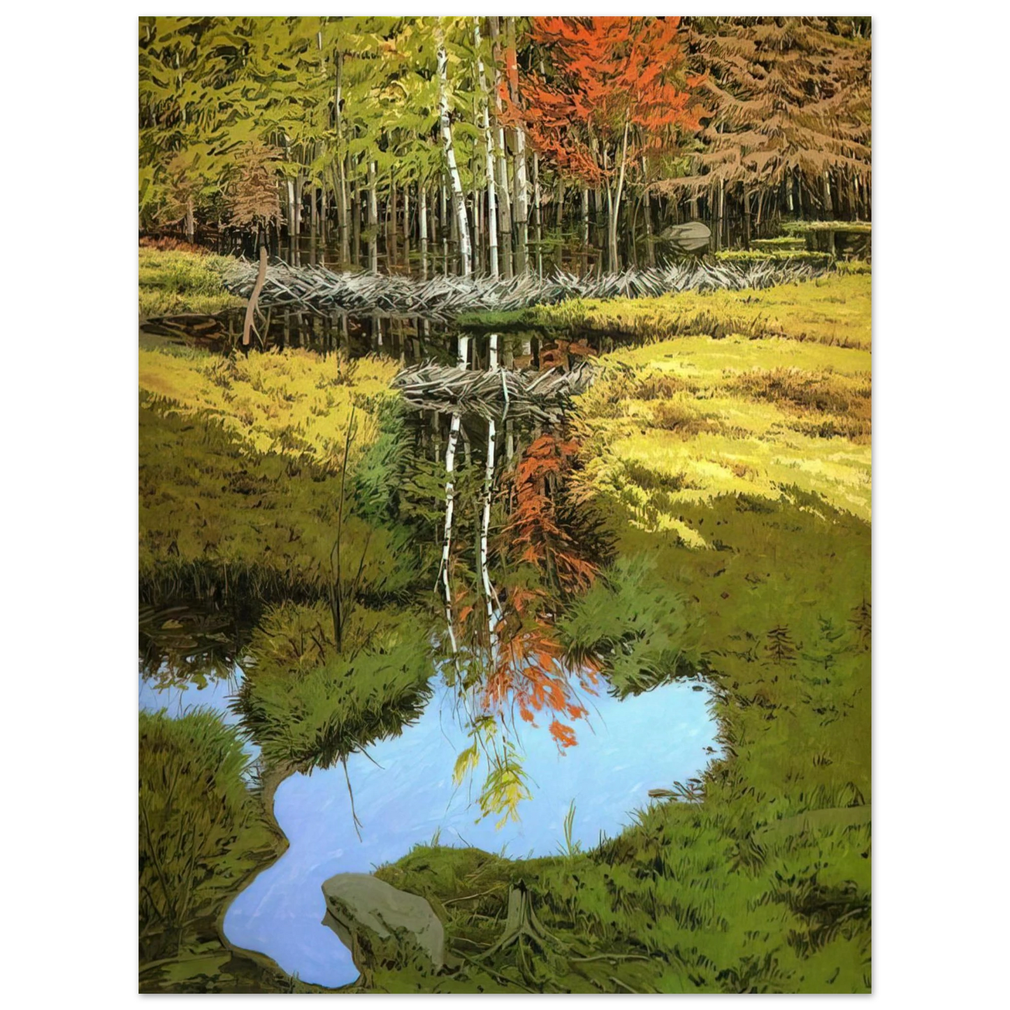 Neil Welliver - New Dams in Meadow - 1984 75x100 cm / 30x40inches Fine Art Poster