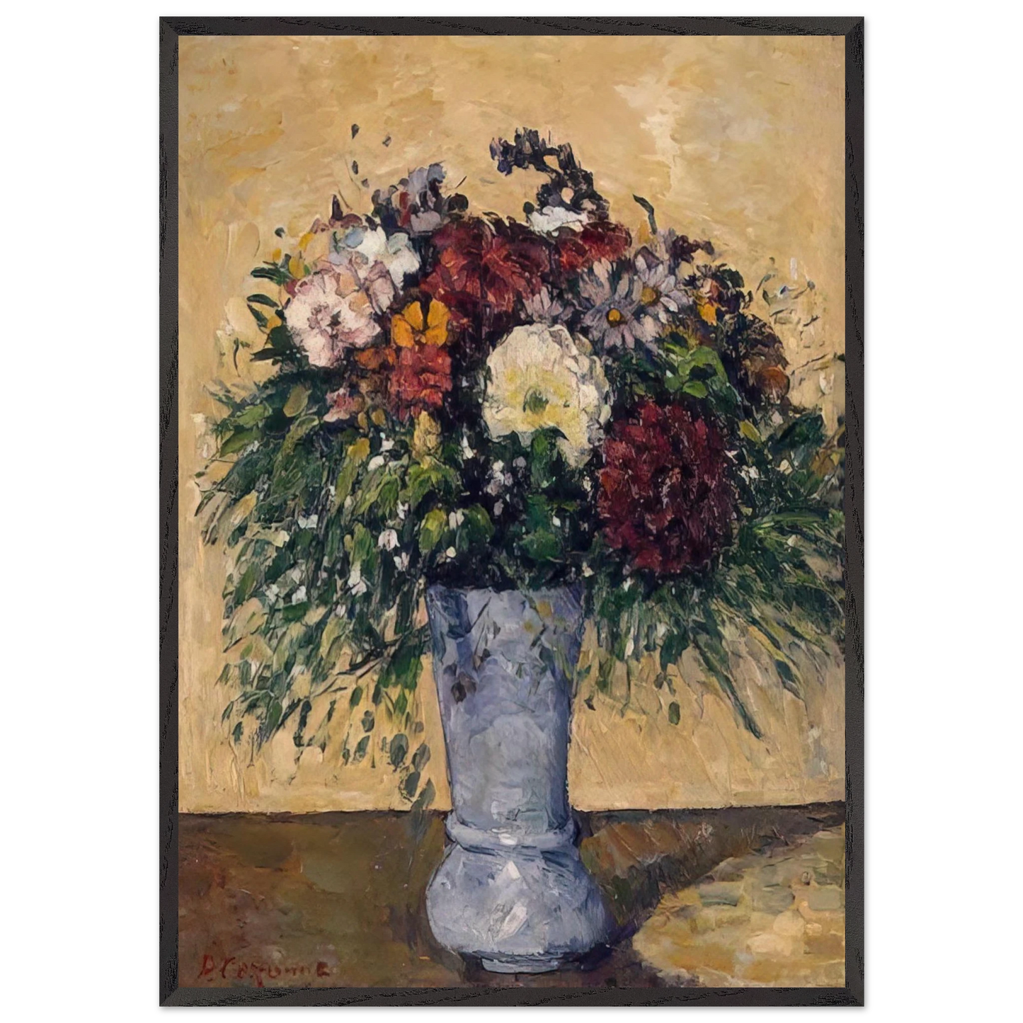FLOWERS IN A BLUE VASE N2 - Paul Cezanne 70x100 cm / 28x40 inches Framed Art Print – Black Wooden Frame