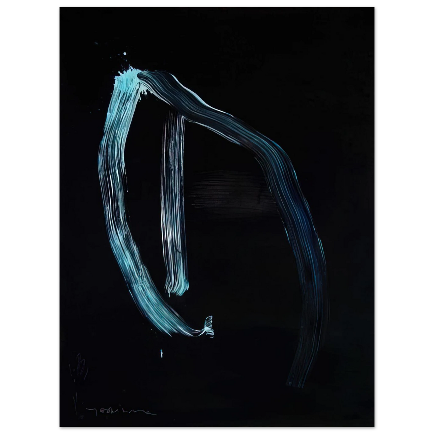 Jiro Yoshihara - Blue Calligraphic Lines on Dark Blue - 1963 75x100 cm / 30x40inches Fine Art Poster