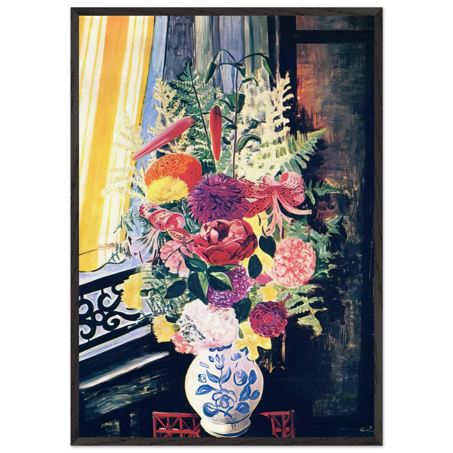 BOUQUET OF VARIOUS FLOWERS 1927 - Moise Kisling 70x100 cm / 28x40 inches Framed Art Print – Black Wooden Frame