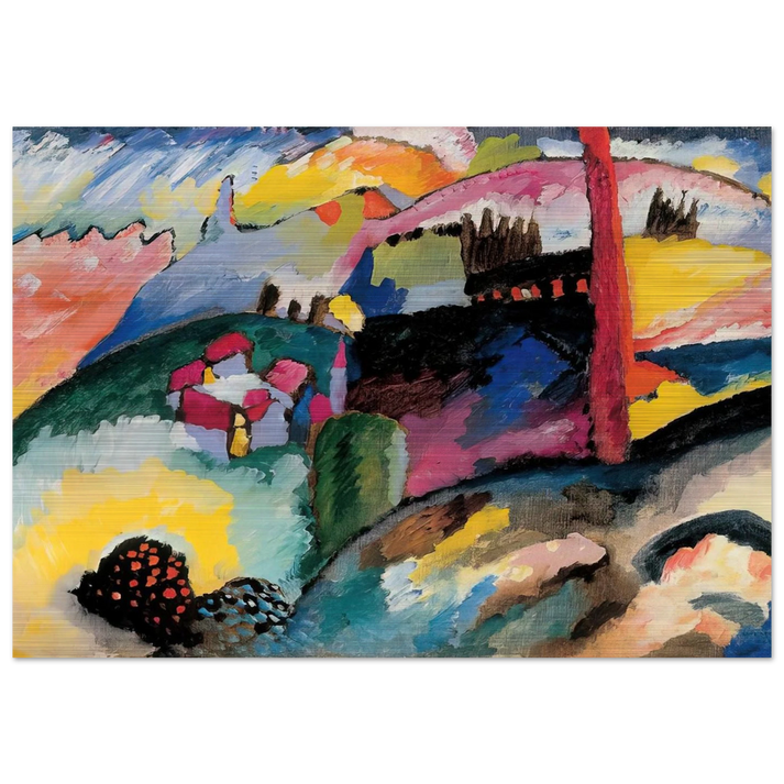 LANDSCAPE WITH FACTORY CHIMNEY 1910 - Wassily Kandinsky Brushed Aluminum Print - 70x100 cm / 28x40 inches | Wassily Kandinsky Aluminum Print | Wassily Kandinsky Prints