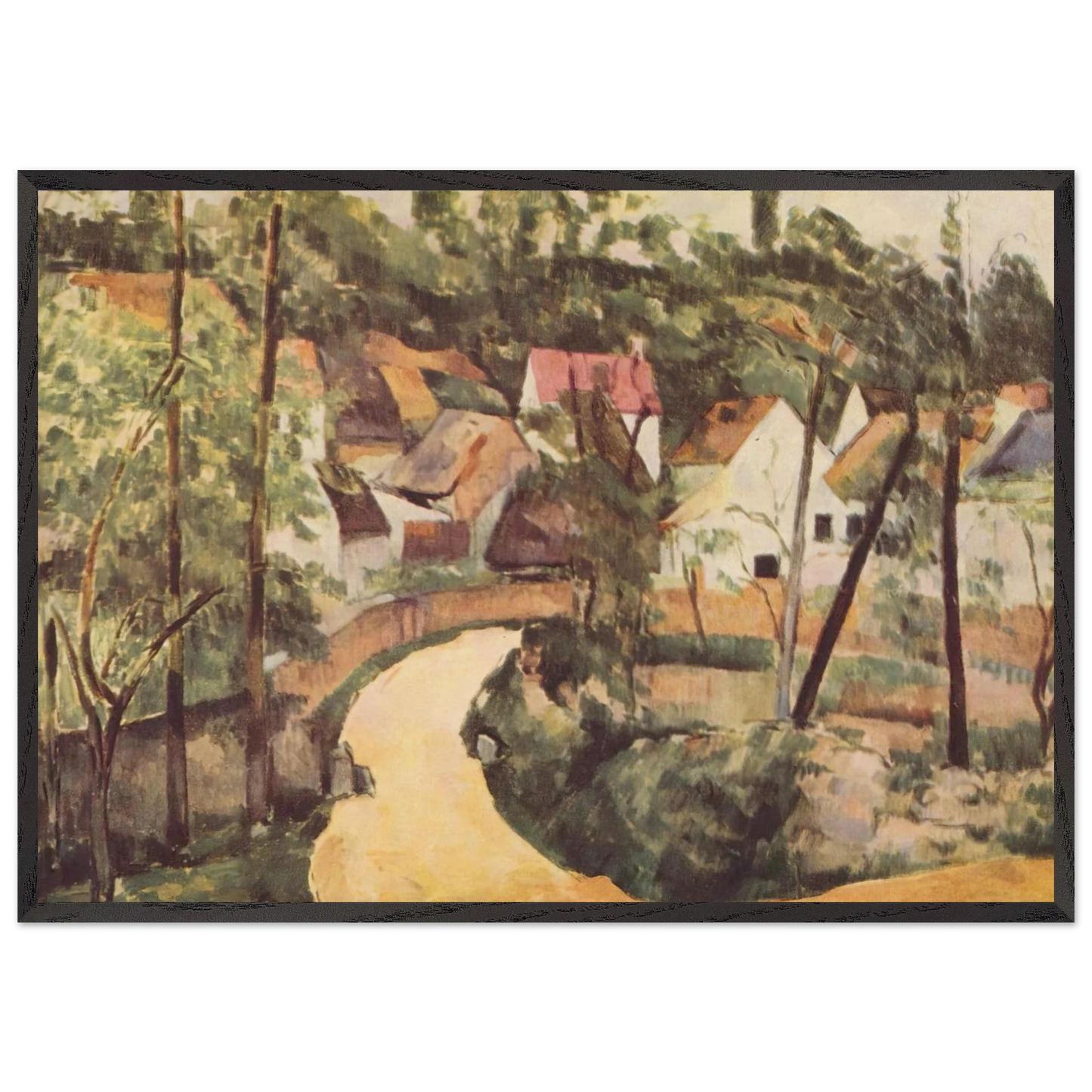 A Turn in the Road - Paul Cezanne 70x100 cm / 28x40 inches Framed Art Print – Black Wooden Frame