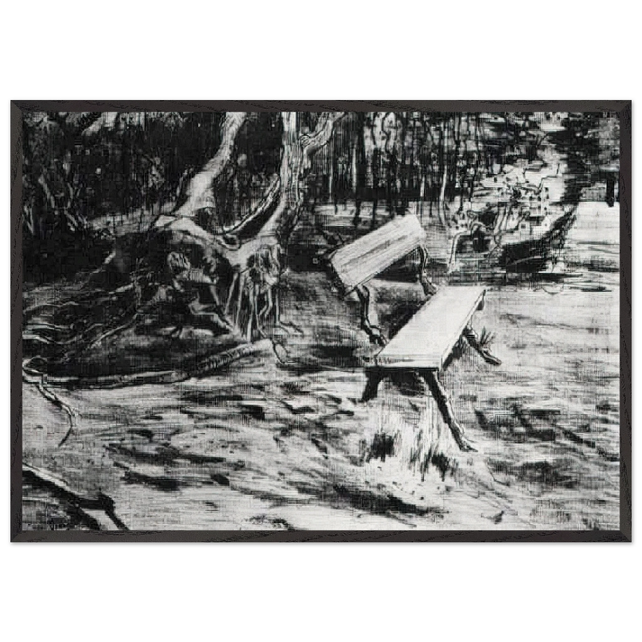 Bench in a Wood - Vincent van Gogh 70x100 cm / 28x40 inches Framed Art Print – Black Wooden Frame