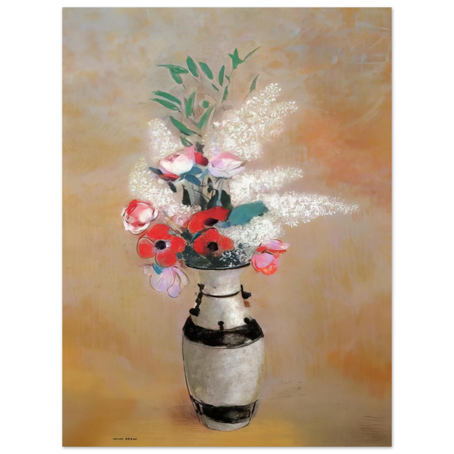 Odilon Redon - BOUQUET WITH WHITE LILIES IN A JAPANESE VASE 75x100 cm / 30x40inches Fine Art Poster