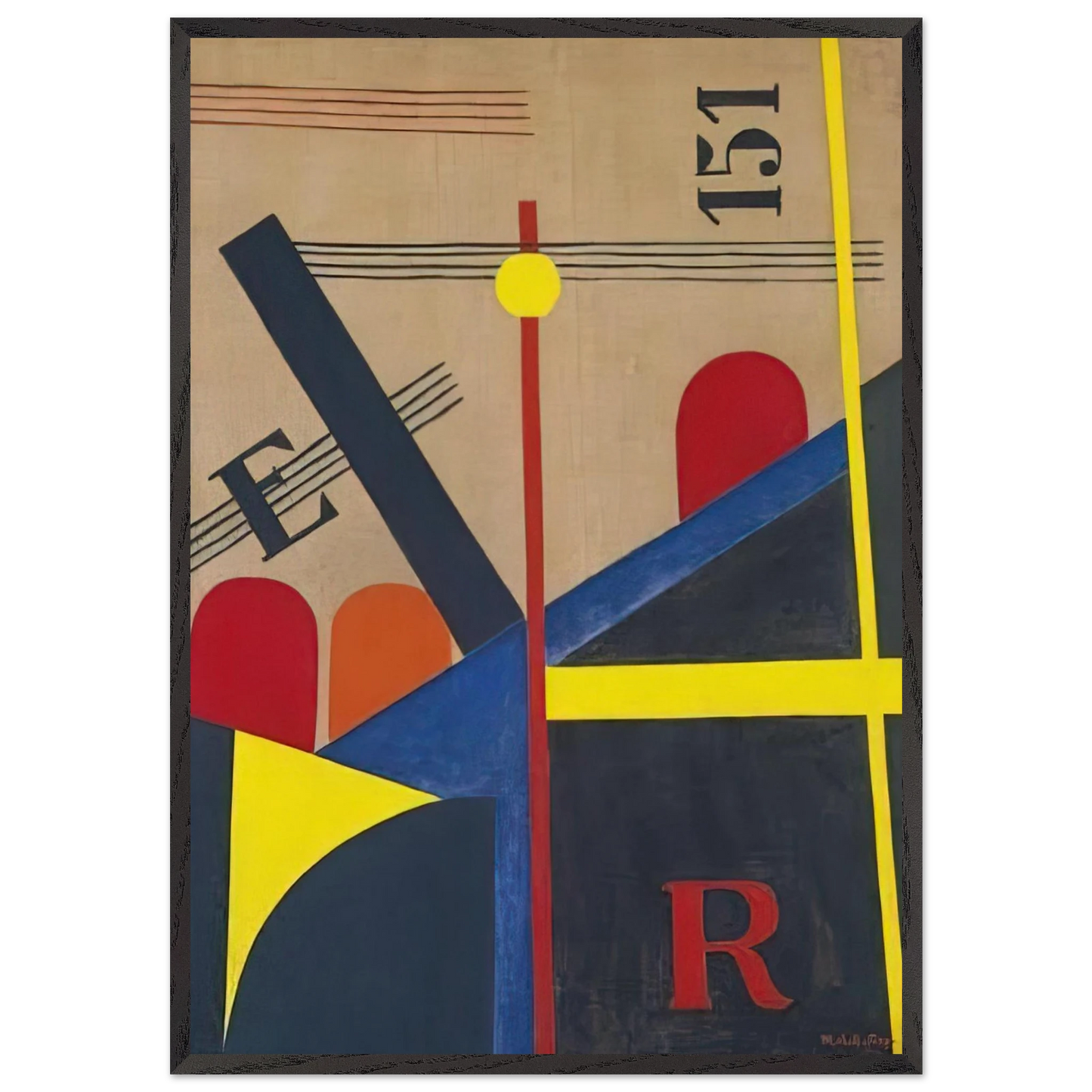 Large painting of the railroad - Laszlo Moholy-Nagy 70x100 cm / 28x40 inches Framed Art Print – Black Wooden Frame