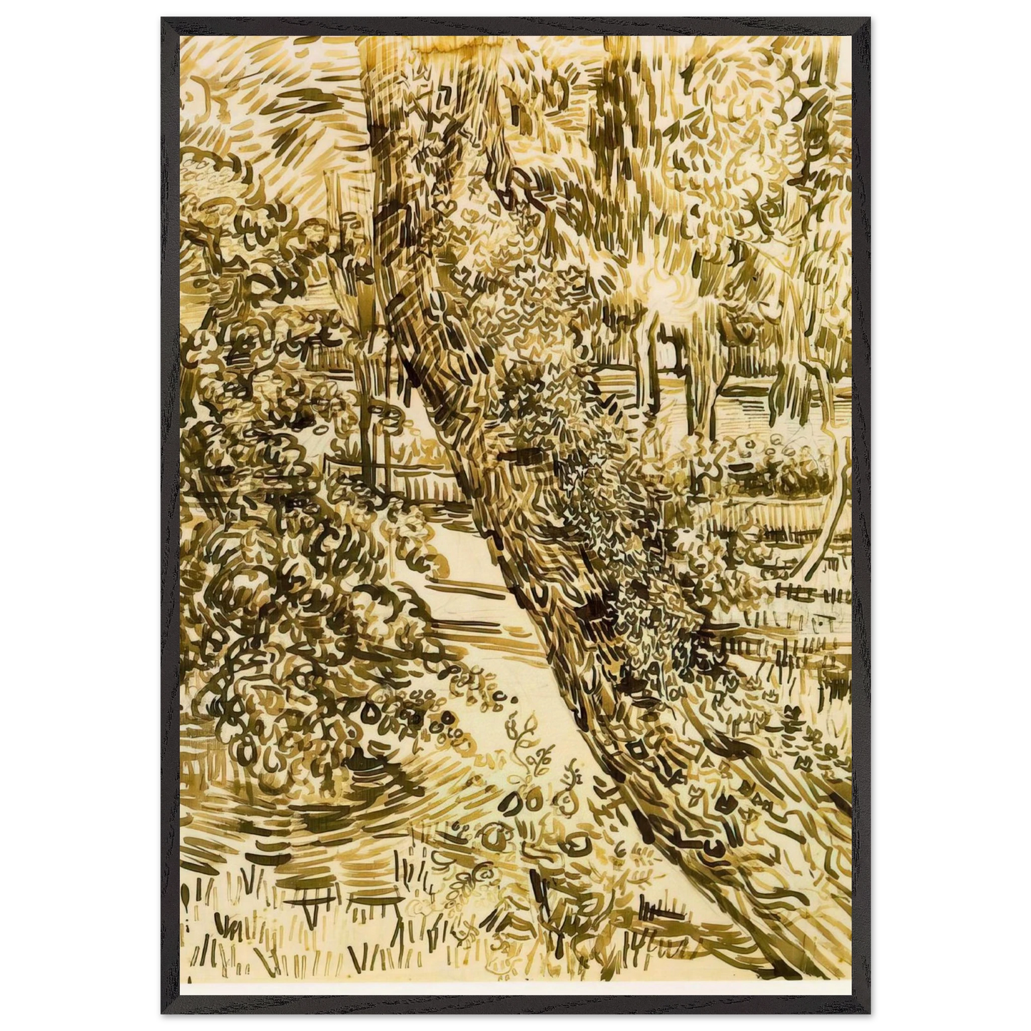 Tree with Ivy in the Asylum Garden - Vincent van Gogh 70x100 cm / 28x40 inches Framed Art Print – Black Wooden Frame