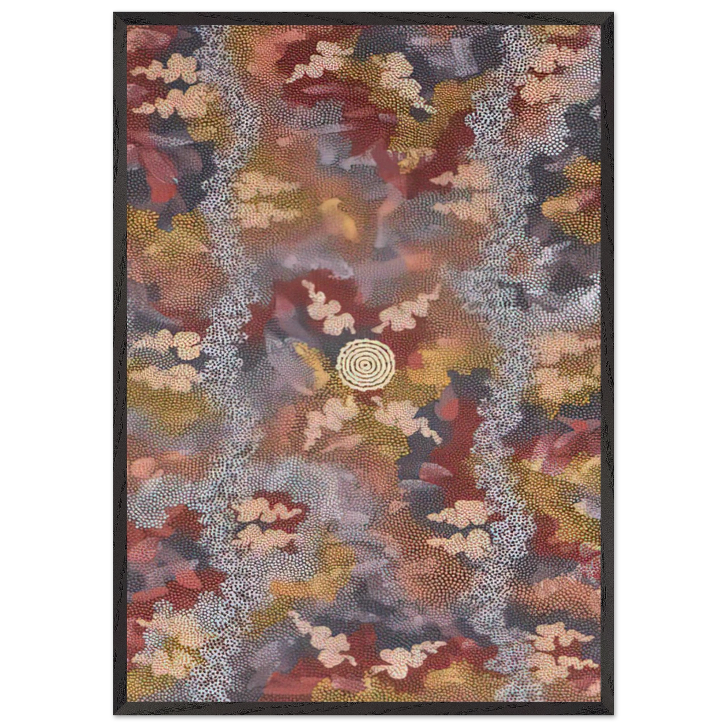 Corkwood Dreaming - 1994 - Clifford Possum Tjapaltjarri 70x100 cm / 28x40 inches Framed Art Print – Black Wooden Frame