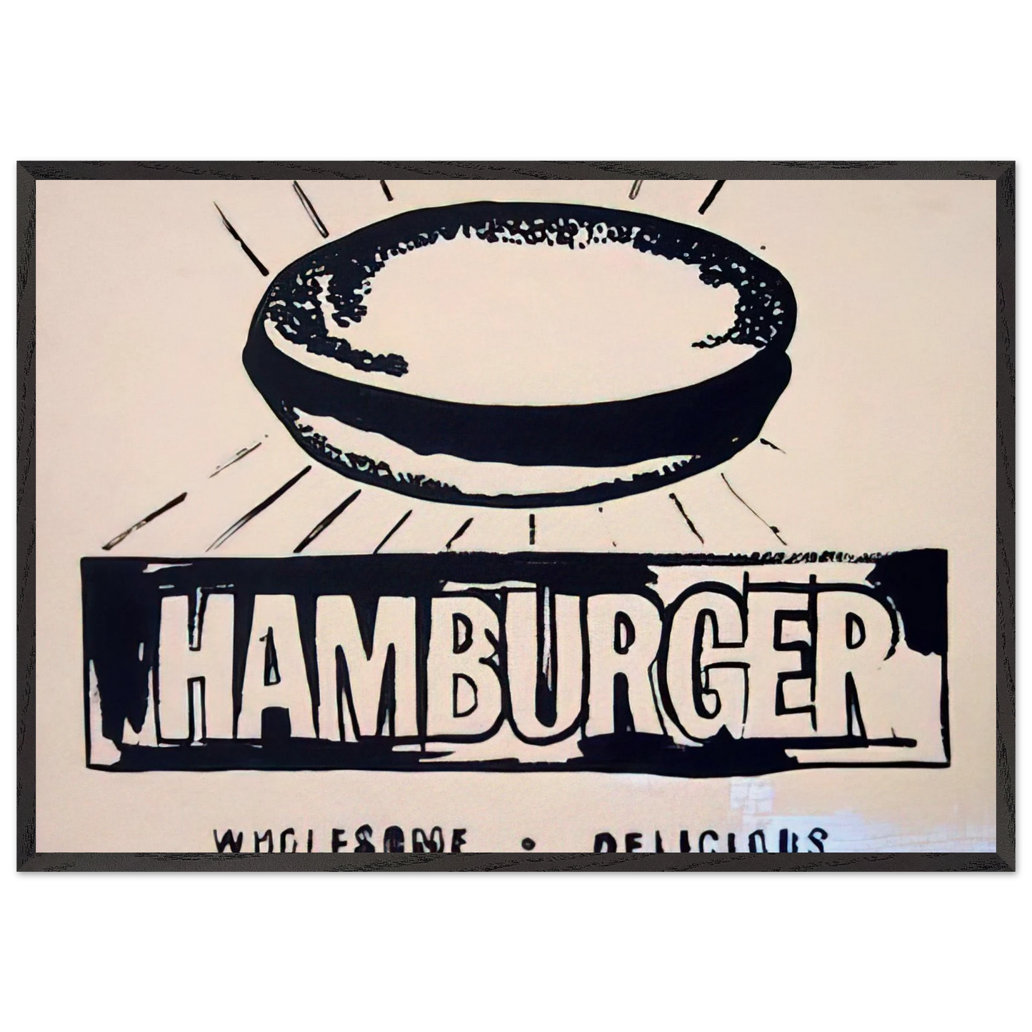 Hamburger beige - Andy Warhol 70x100 cm / 28x40 inches Framed Art Print – Black Wooden Frame