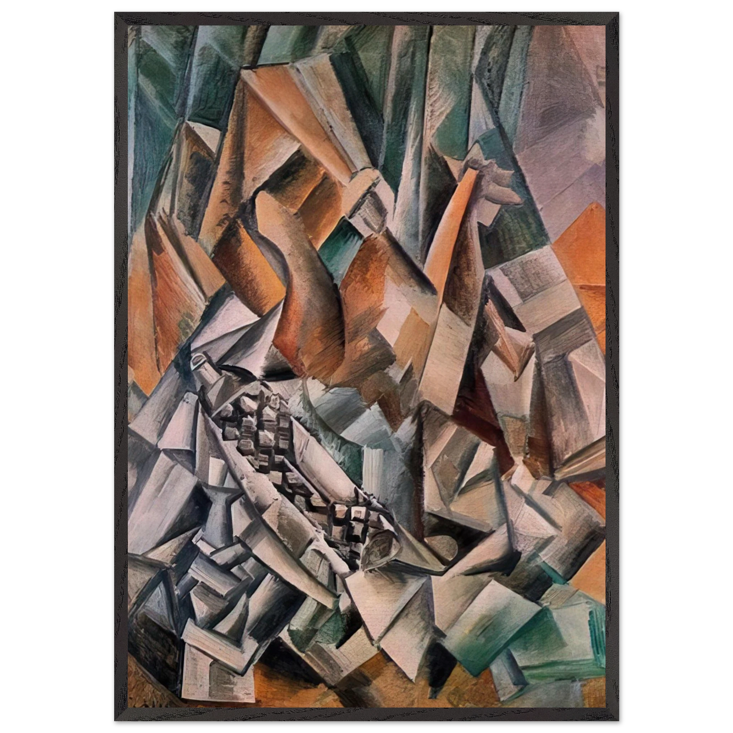 Still life with bottle of Anis del Mono - 1909 - Pablo Picasso 70x100 cm / 28x40 inches Framed Art Print – Black Wooden Frame
