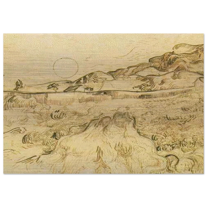 Enclosed Wheat Field with Reaper - Vincent van Gogh Brushed Aluminum Print - 70x100 cm / 28x40 inches | Vincent van Gogh Aluminum Print | Vincent van Gogh Prints