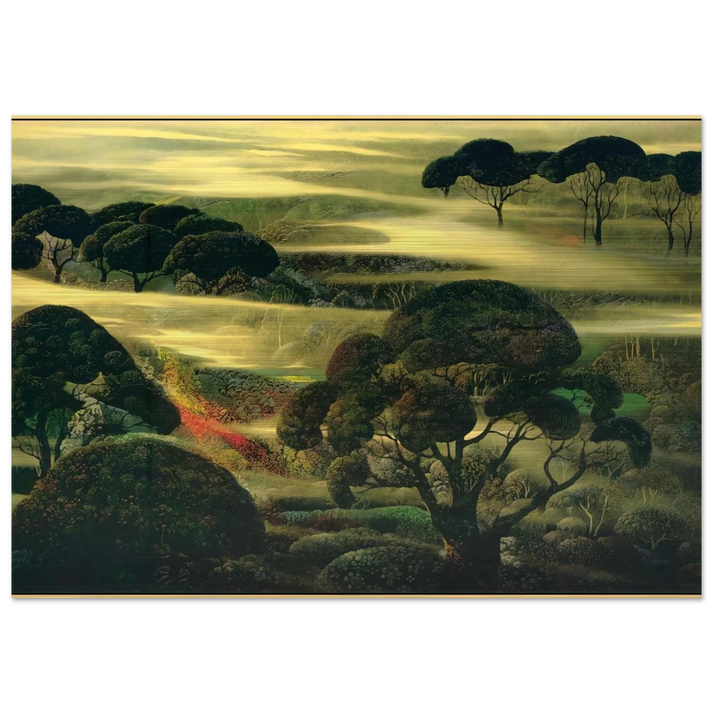 Forest in Fog - Eyvind Earle Brushed Aluminum Print - 70x100 cm / 28x40 inches | Eyvind Earle Aluminum Print | Eyvind Earle Prints