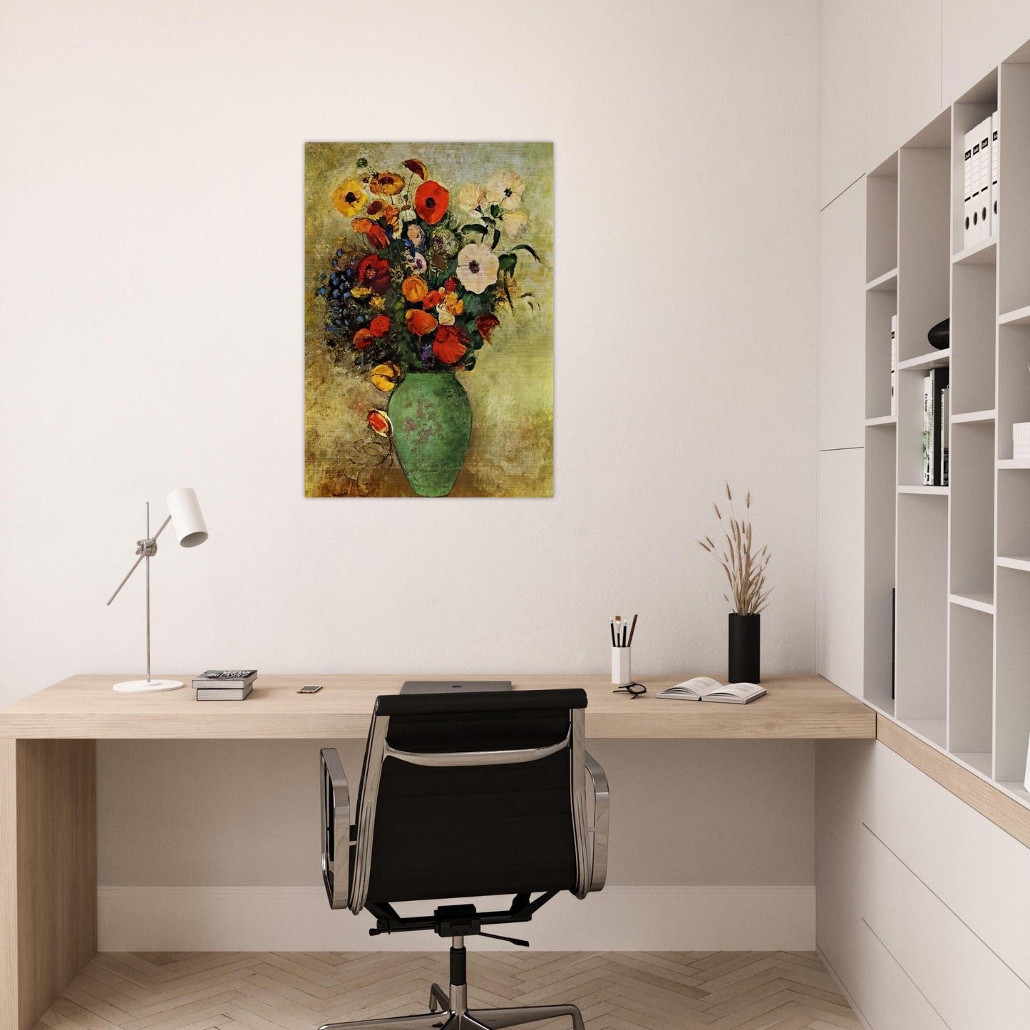 BOUQUET OF FLOWERS IN A GREEN VASE - Odilon Redon Brushed Aluminum Print - 70x100 cm / 28x40 inches | Odilon Redon Aluminum Print | Odilon Redon Prints