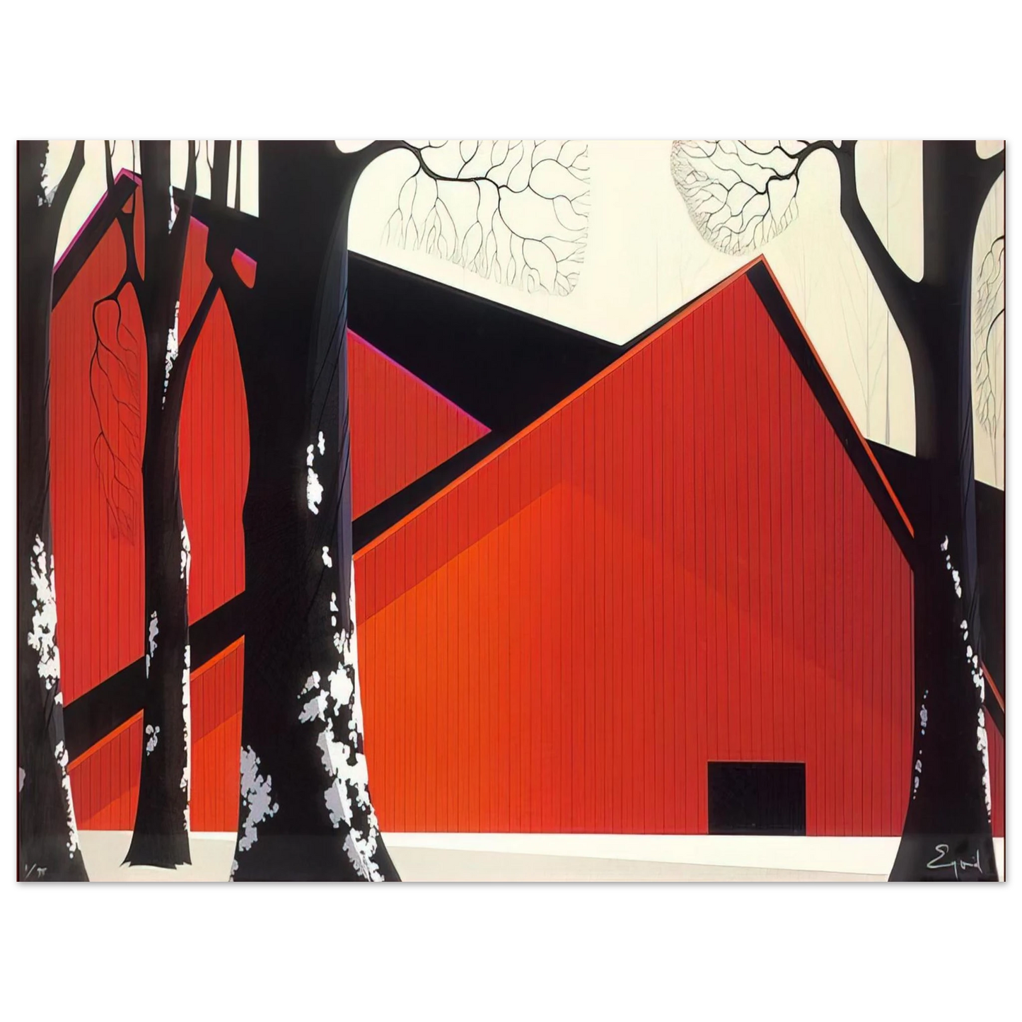 Eyvind Earle - The Great Red Barn 75x100 cm / 30x40inches Fine Art Poster