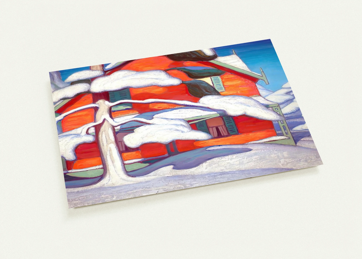 Pine Tree and Red House, Winter City - 1924 By Lawren Harris Pack of 10 Post Cards | Lawren Harris Post Cards | A6 (10.5 x 14.8 cm) - 4.1 x 5.8 inches
