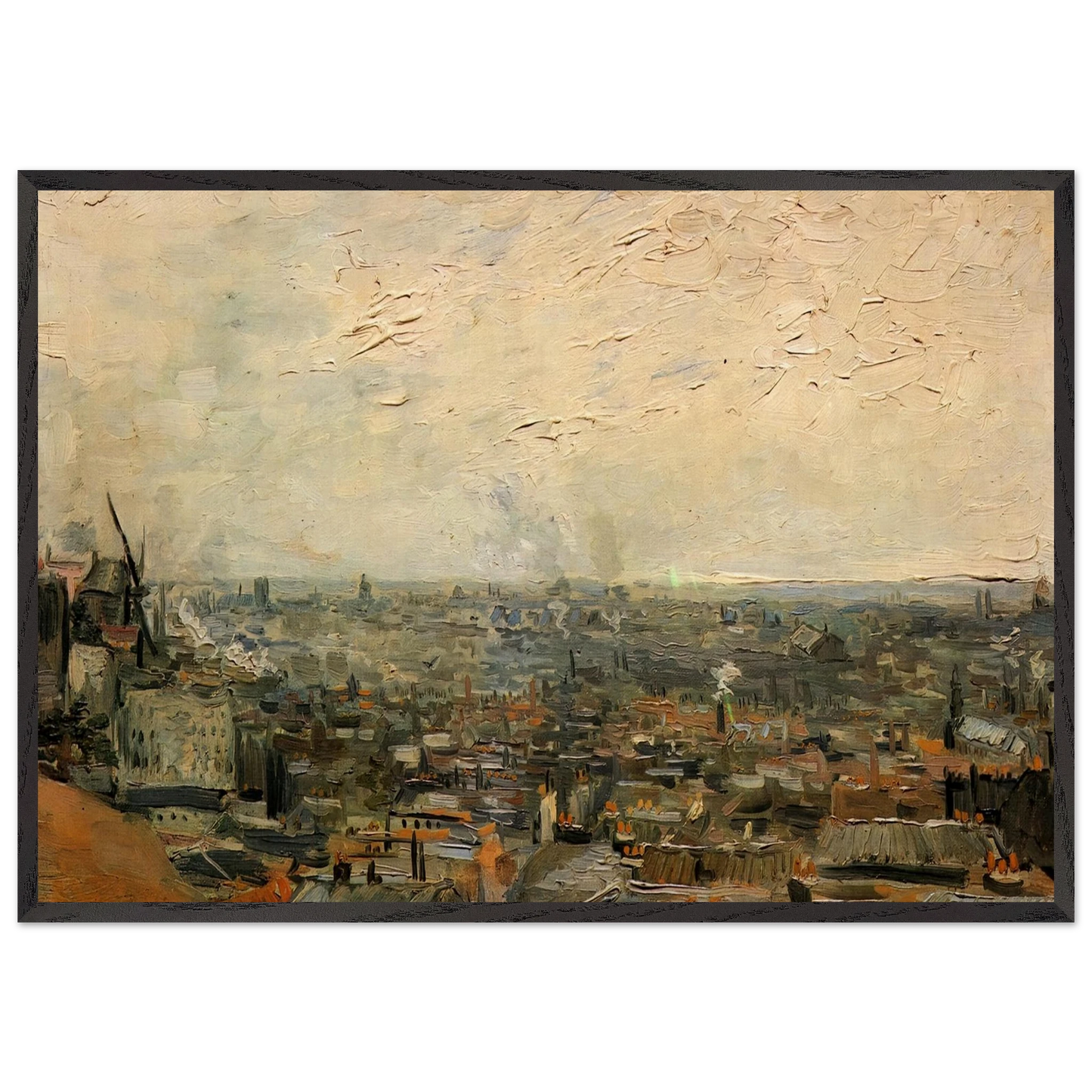 View of Paris from Montmartre - Vincent van Gogh 70x100 cm / 28x40 inches Framed Art Print – Black Wooden Frame