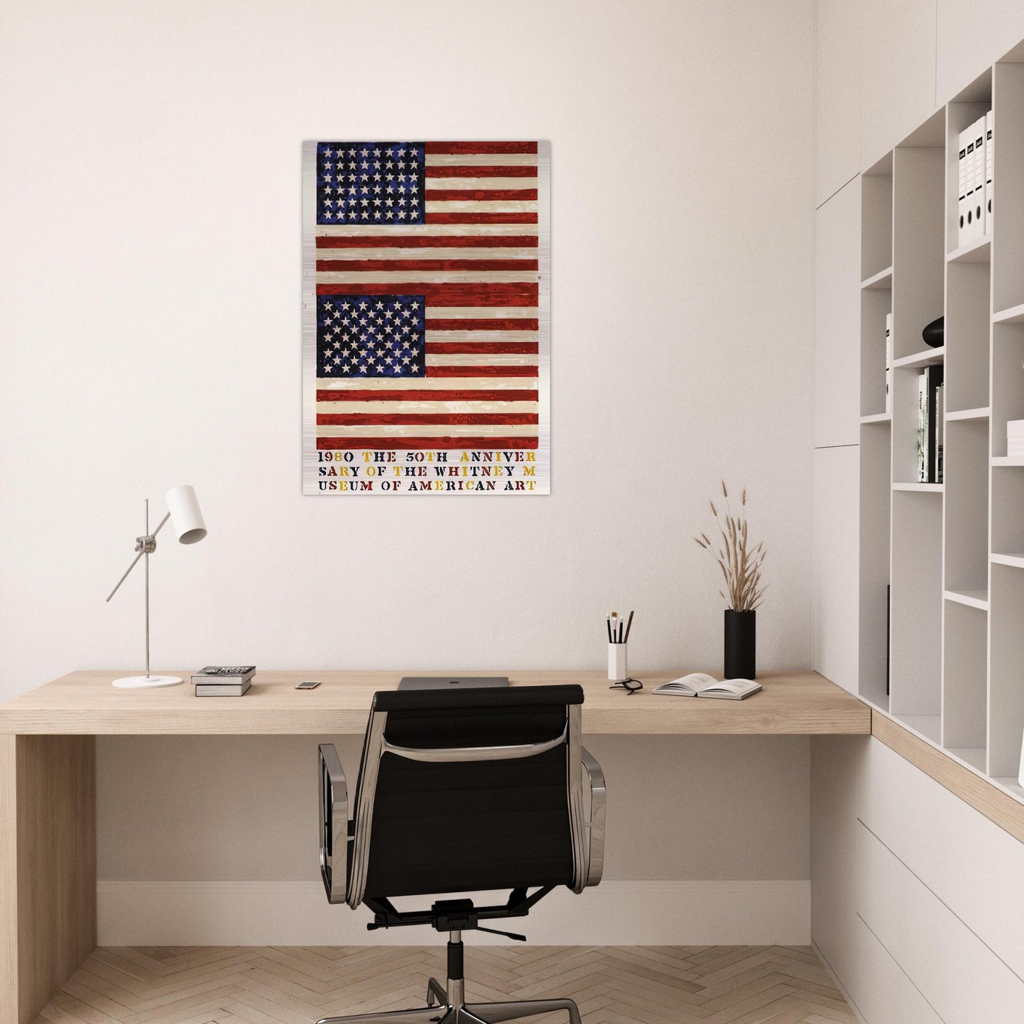 TWO FLAGS WHITNEY ANNIVERSARY ULAE 207 1980 - Jasper Johns Brushed Aluminum Print - 70x100 cm / 28x40 inches | Jasper Johns Aluminum Print | Jasper Johns Prints