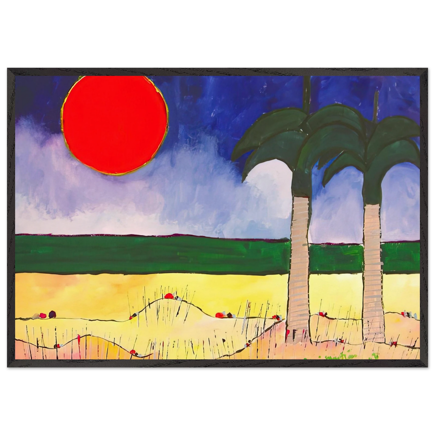 Marinha com Sol e Palmeiras - 2003 - Aldemir Martins 70x100 cm / 28x40 inches Framed Art Print – Black Wooden Frame
