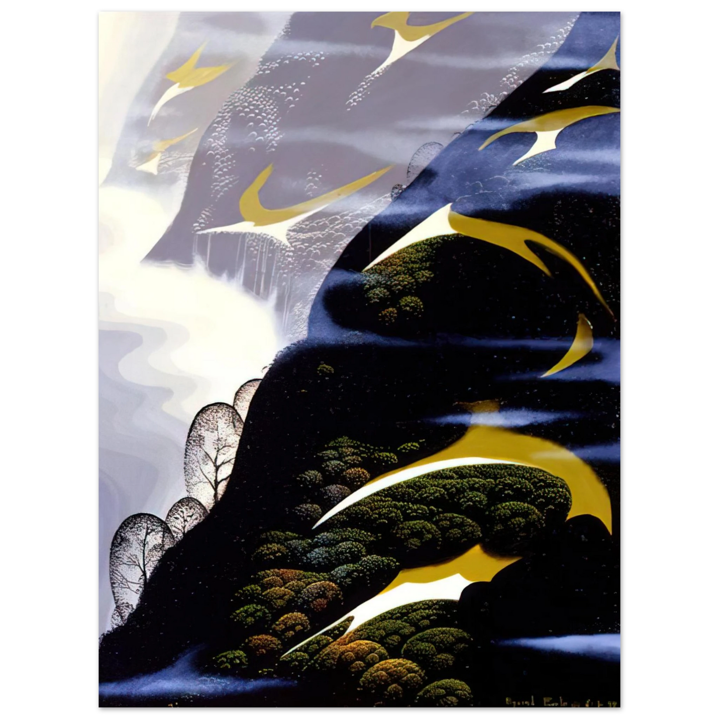 Eyvind Earle - Copy of Sea mist and Pastures 75x100 cm / 30x40inches Fine Art Poster