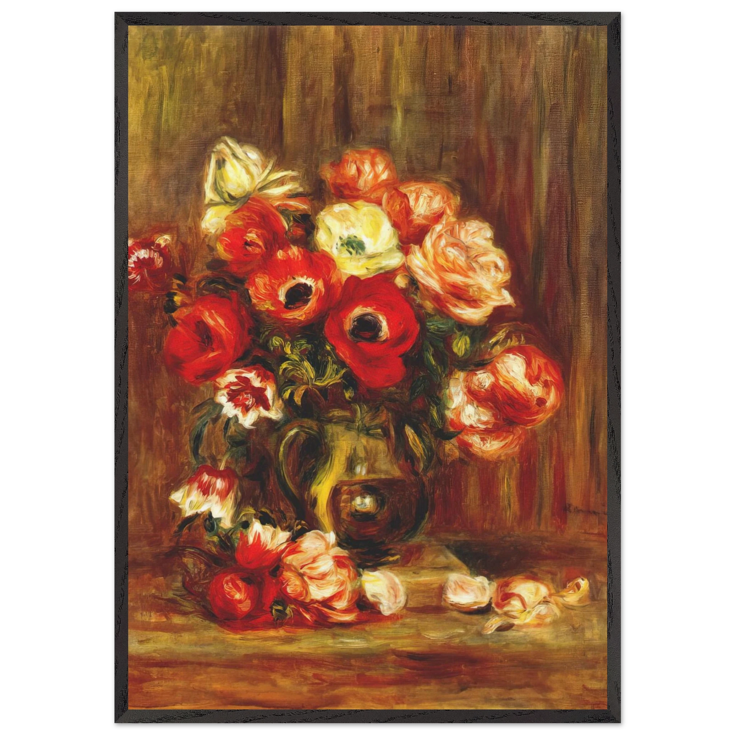 Still life with anemones - Pierre-Auguste Renoir 70x100 cm / 28x40 inches Framed Art Print – Black Wooden Frame