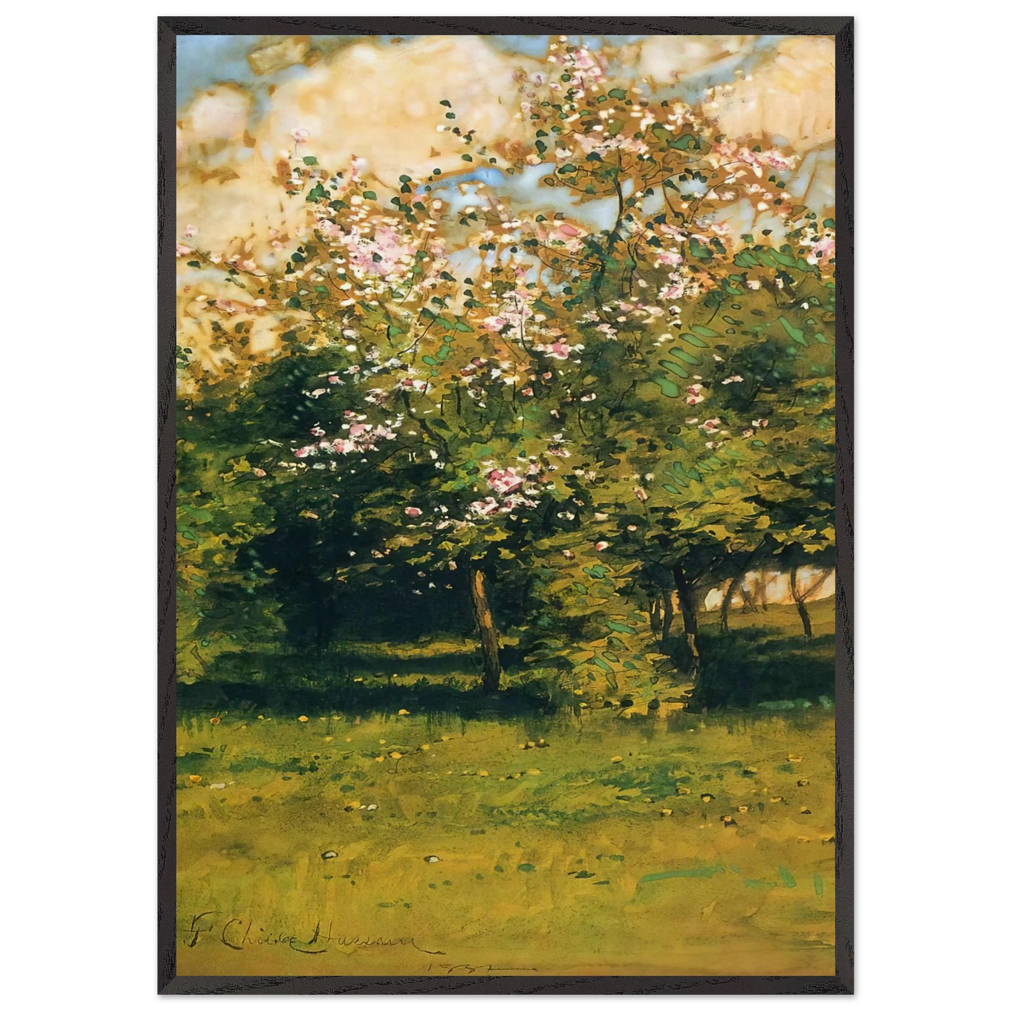 Blossoming Trees - Childe Hassam 70x100 cm / 28x40 inches Framed Art Print – Black Wooden Frame