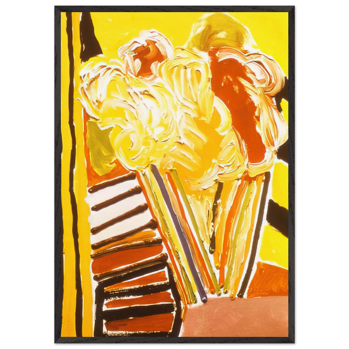 Yellow Flower Painting - 1973 - Ronnie Landfield 70x100 cm / 28x40 inches Framed Art Print – Black Wooden Frame