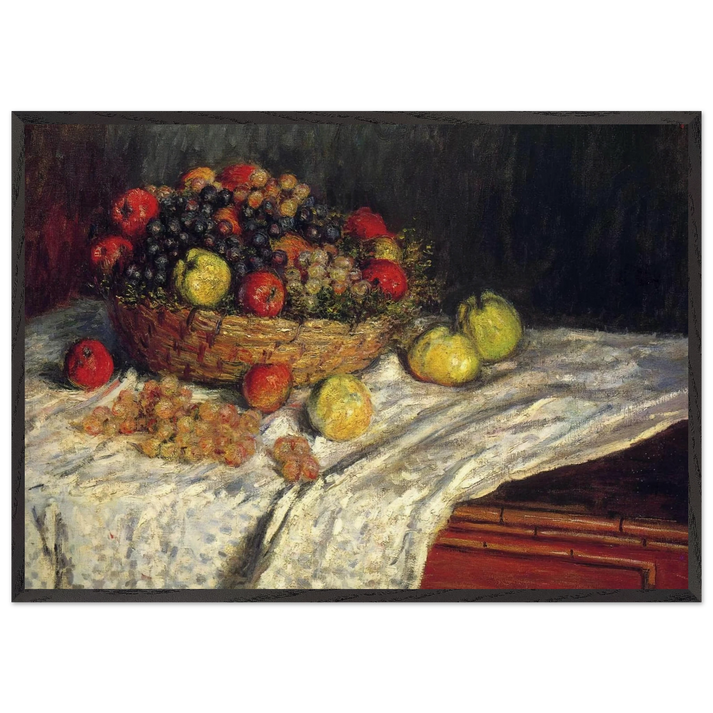 Fruit Basket with Apples and Grapes - claude monet 70x100 cm / 28x40 inches Framed Art Print – Black Wooden Frame