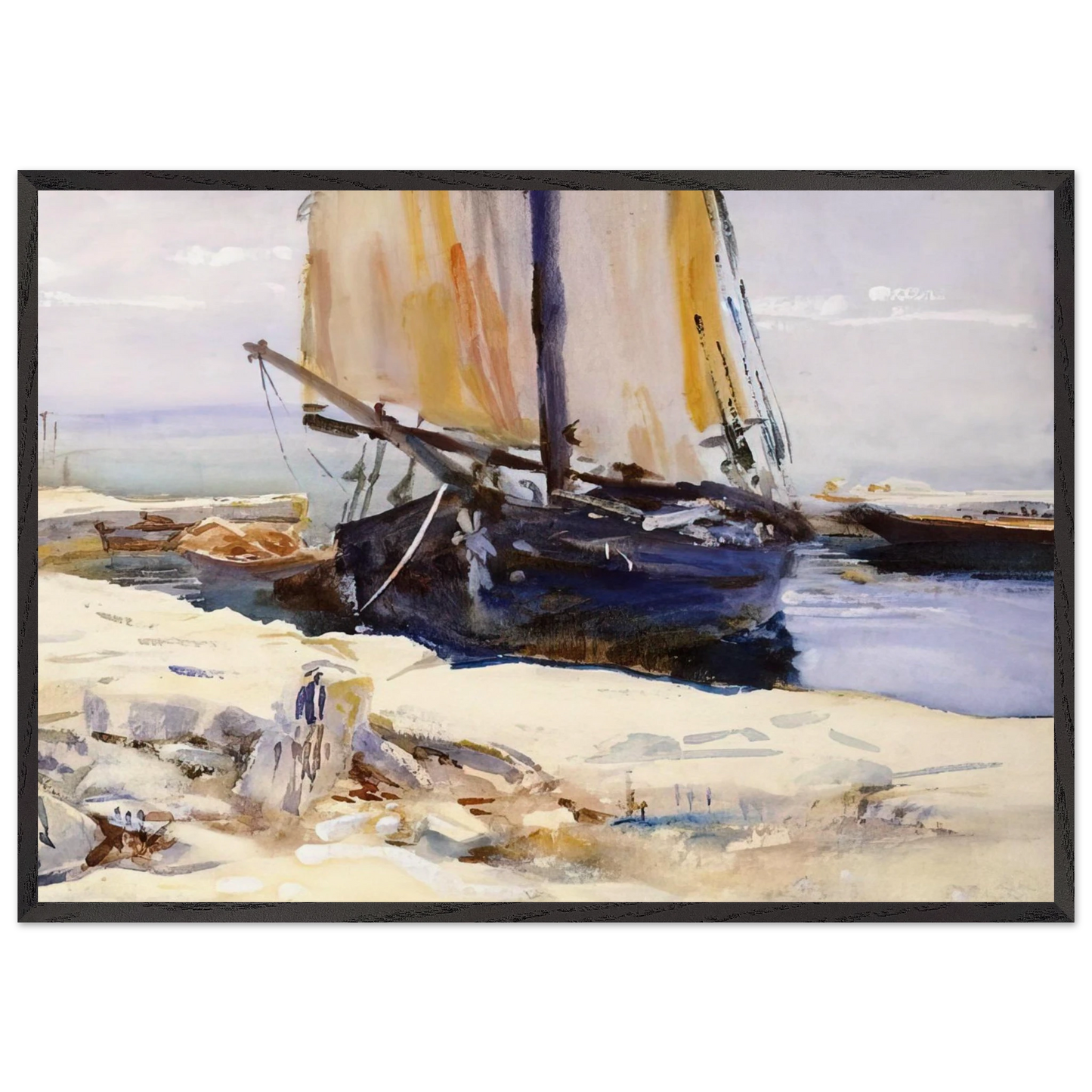 Above Lake Garda at San Vigilio - John Singer Sargent 70x100 cm / 28x40 inches Framed Art Print – Black Wooden Frame