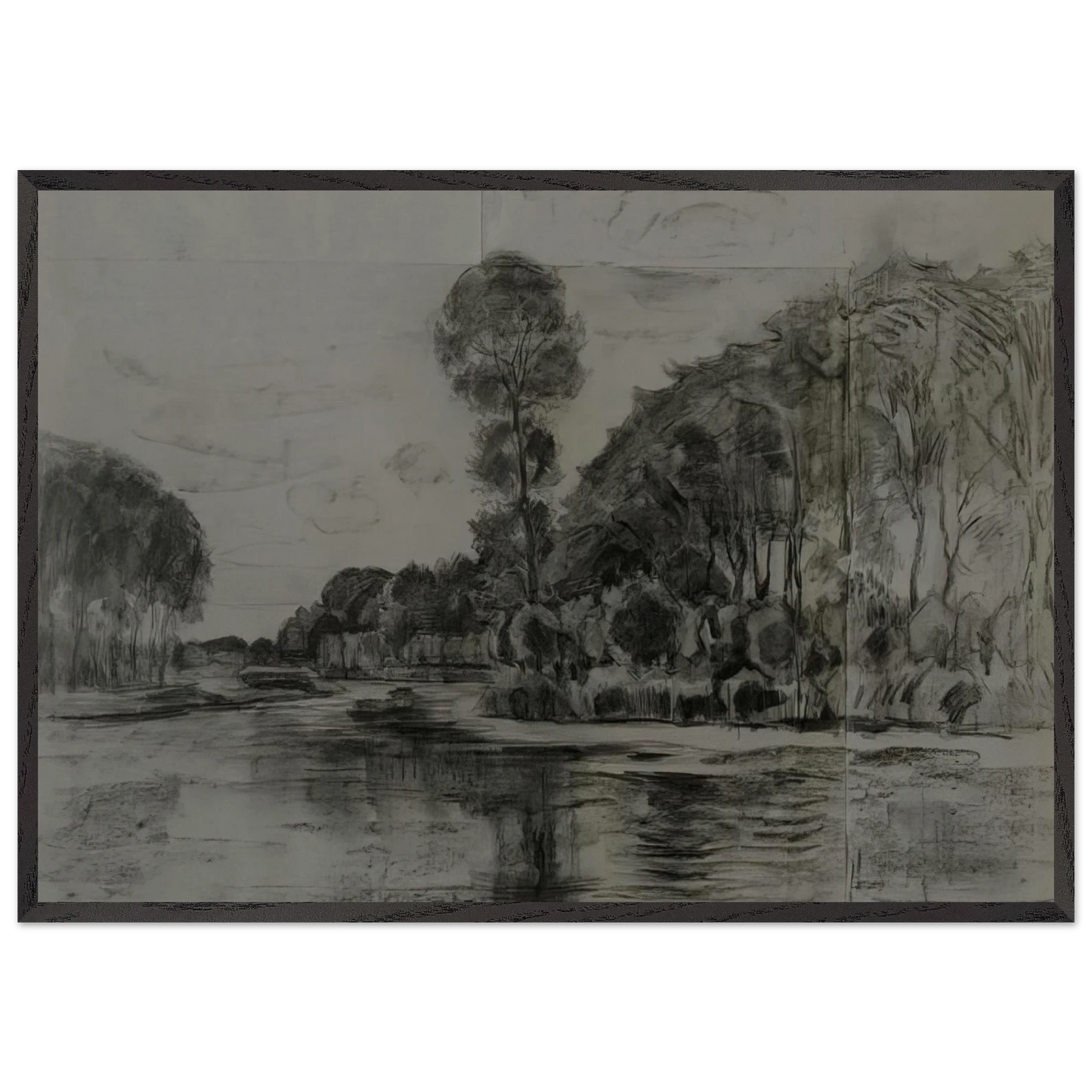 Lonely tree at the Gein - Piet Mondrian 70x100 cm / 28x40 inches Framed Art Print – Black Wooden Frame