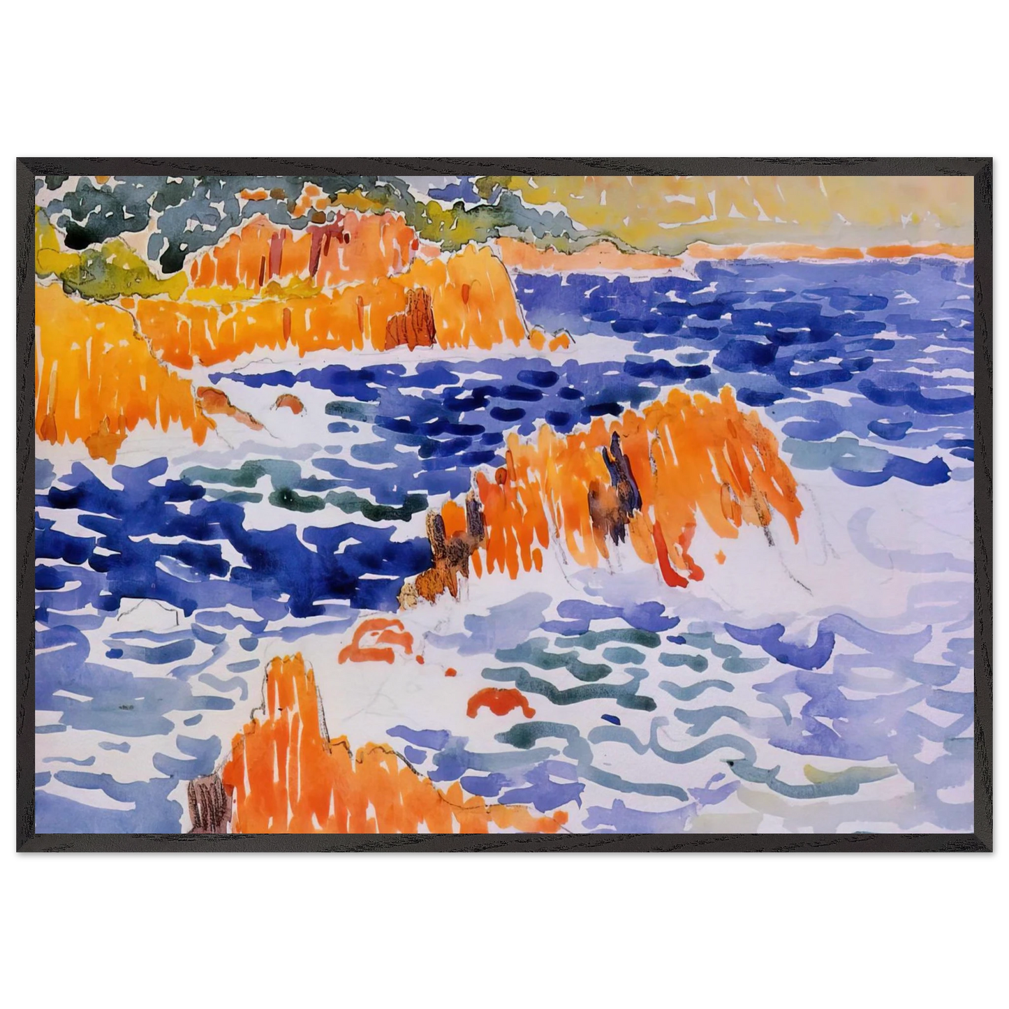 Rocks at Trayas - Henri-Edmond Cross 70x100 cm / 28x40 inches Framed Art Print – Black Wooden Frame