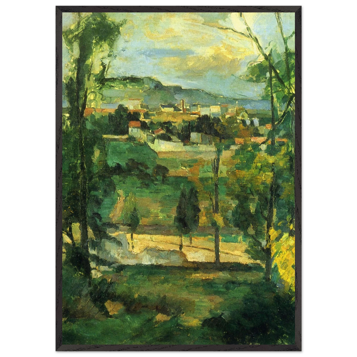 Village behind Trees - Paul Cezanne 70x100 cm / 28x40 inches Framed Art Print – Black Wooden Frame