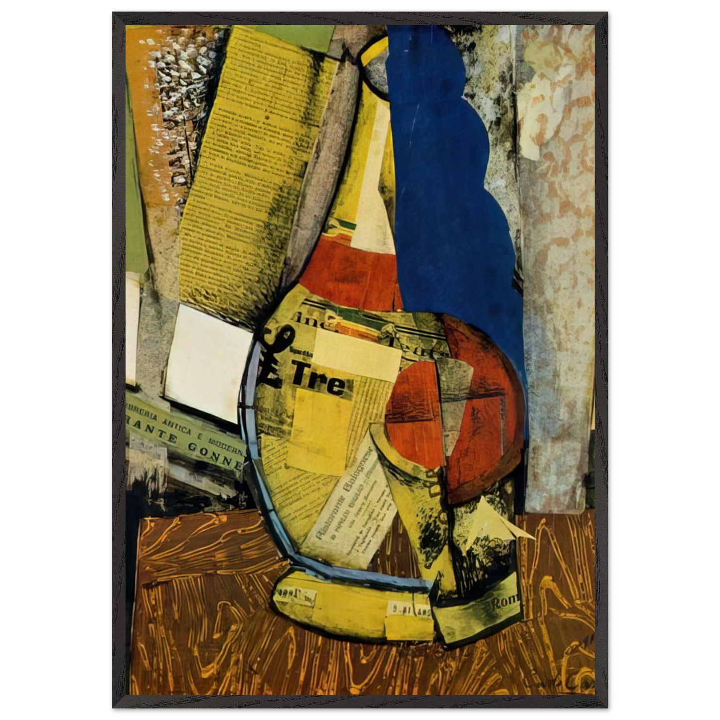FIASCO E BICCHIERE - Carlo Carra 70x100 cm / 28x40 inches Framed Art Print – Black Wooden Frame