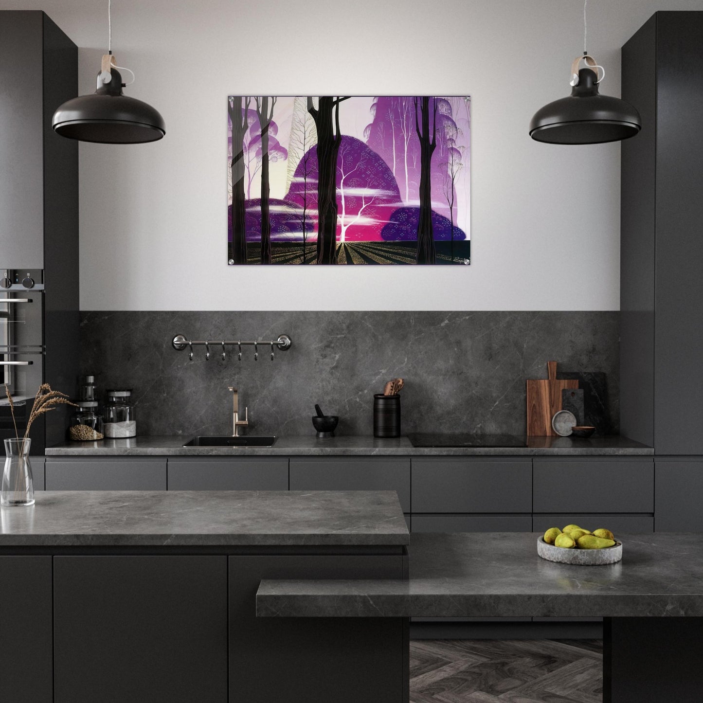 Purple Dawn - Eyvind Earle Acrylic Print - 70x100 cm / 28x40″ inches