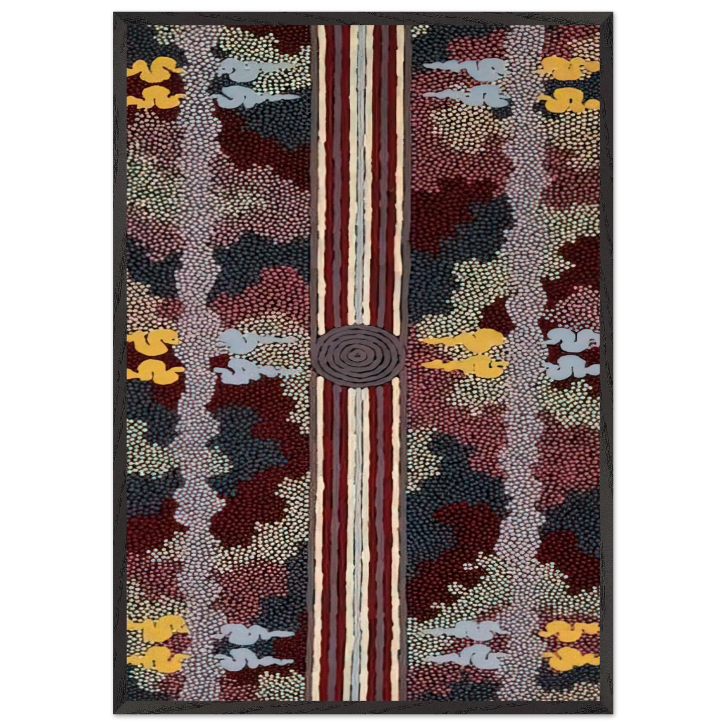 Corkwood Dreaming - 1996 - Clifford Possum Tjapaltjarri 70x100 cm / 28x40 inches Framed Art Print – Black Wooden Frame