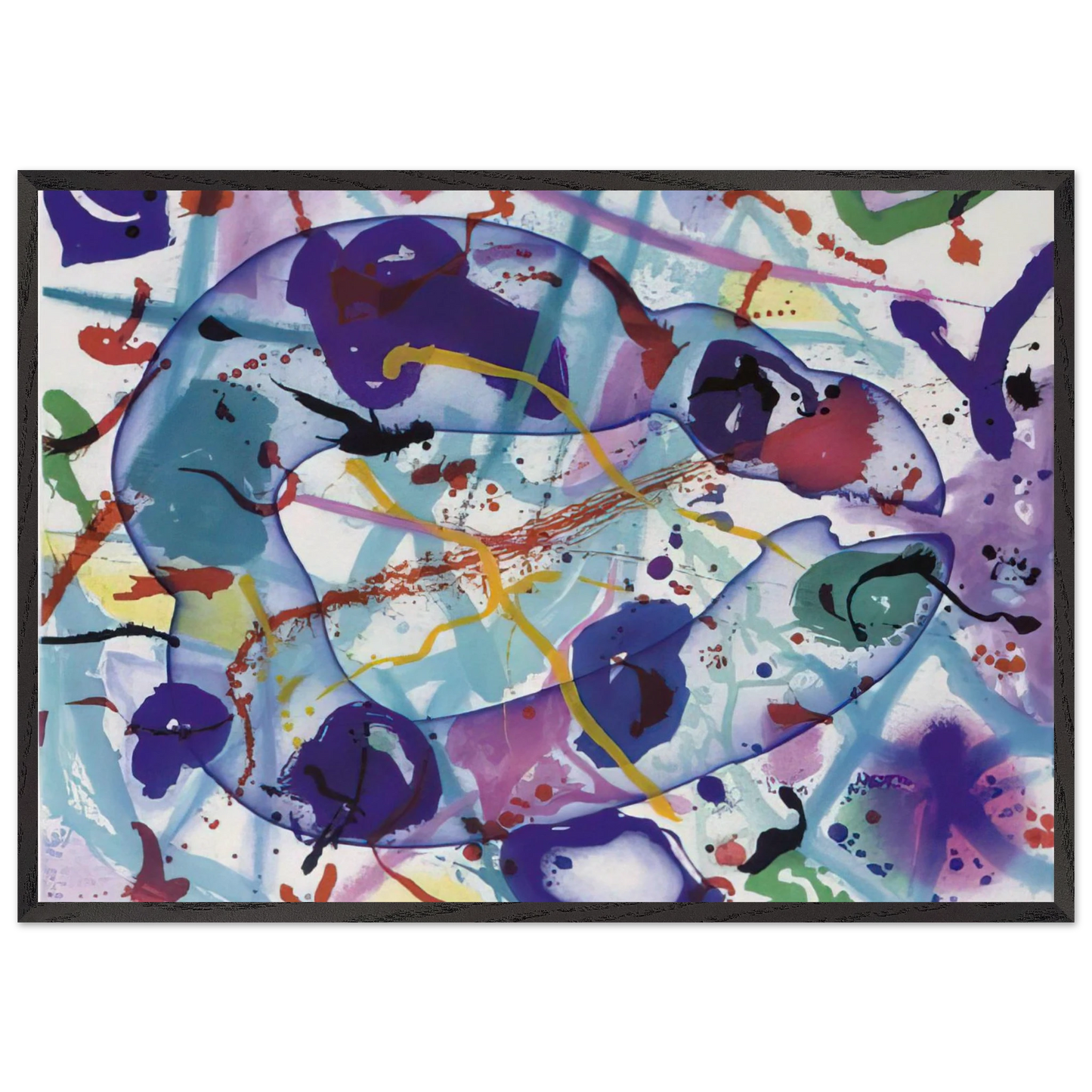 Trietto 4 SFE 077RC - Sam Francis 70x100 cm / 28x40 inches Framed Art Print – Black Wooden Frame