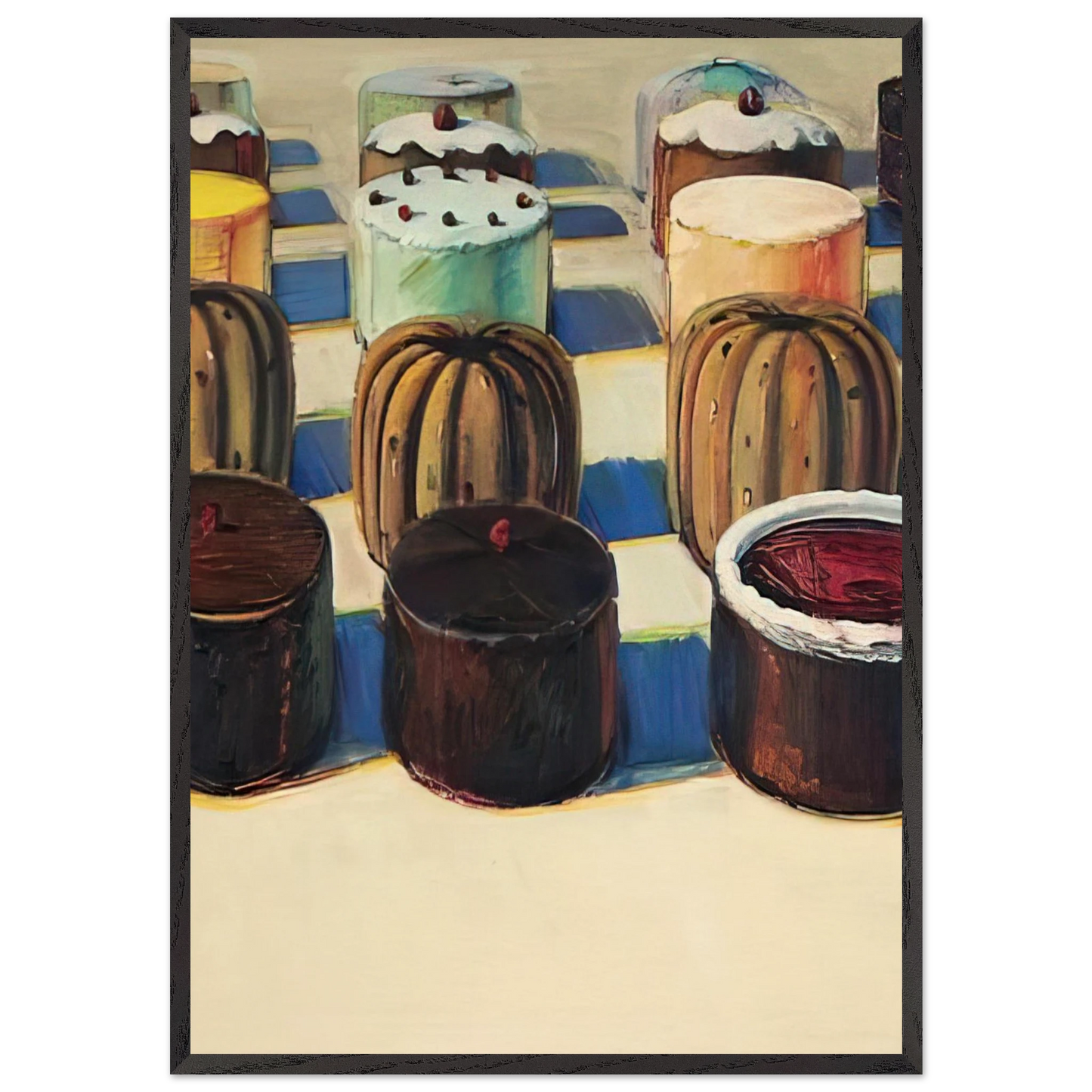 Various Cakes - 1981 - Wayne Thiebaud 70x100 cm / 28x40 inches Framed Art Print – Black Wooden Frame