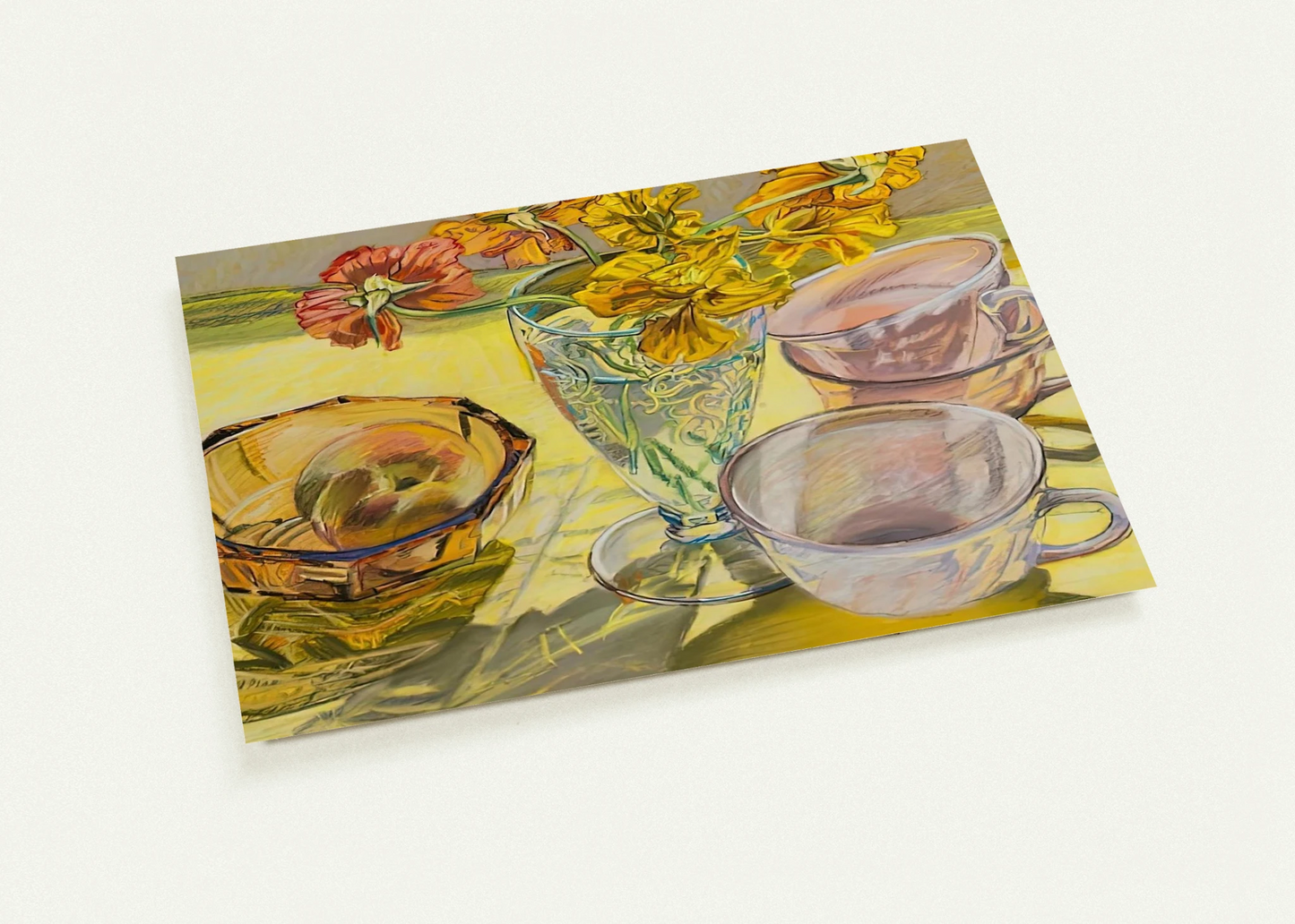 NASTURTIUMS AND PINK CUPS 1981 By Janet Fish Pack of 10 Post Cards | Janet Fish Post Cards | A6 (10.5 x 14.8 cm) - 4.1 x 5.8 inches