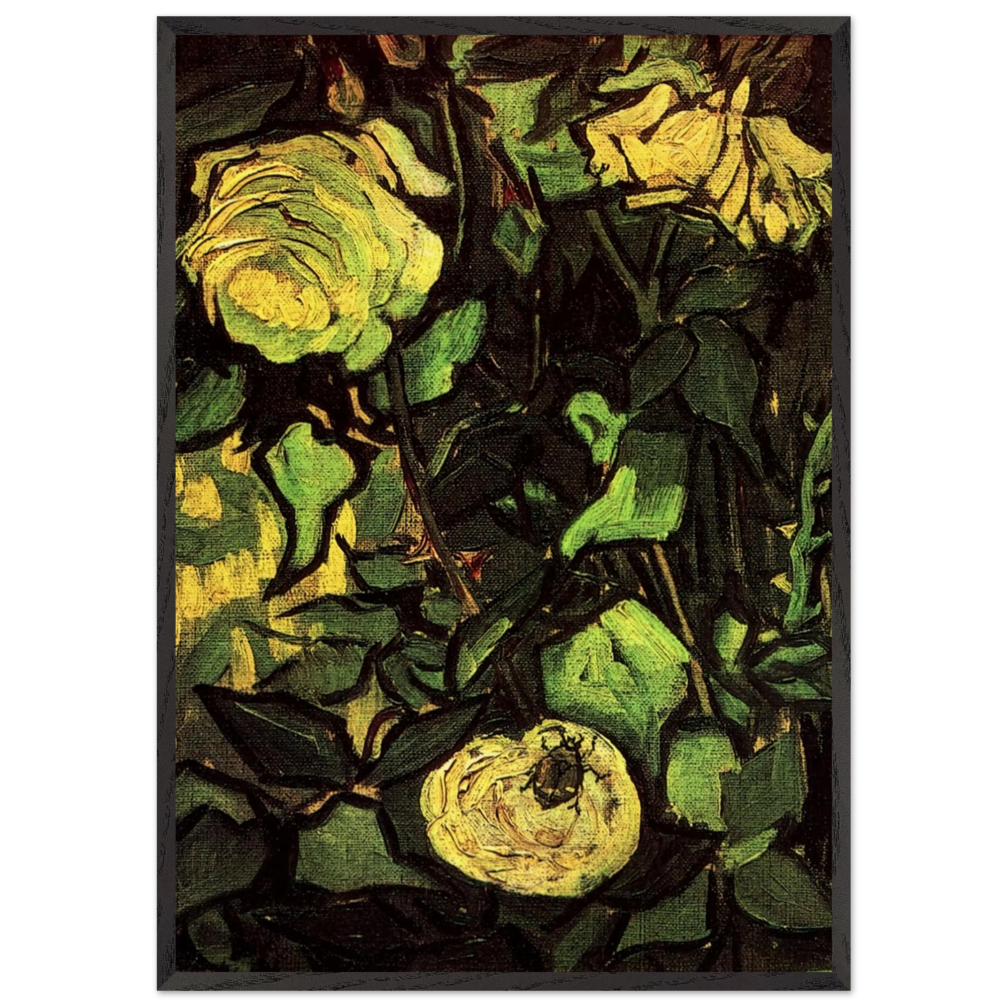 Roses and Beetle - Vincent van Gogh 70x100 cm / 28x40 inches Framed Art Print – Black Wooden Frame