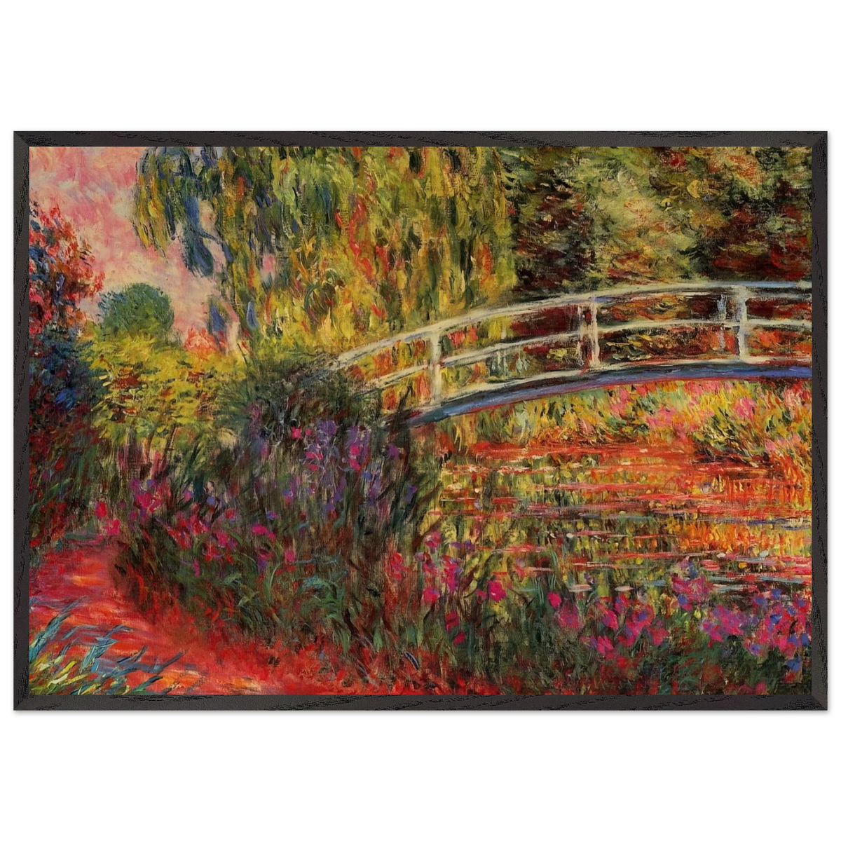The Japanese Bridge The Water-Lily Pond Water Irises - claude monet 70x100 cm / 28x40 inches Framed Art Print – Black Wooden Frame